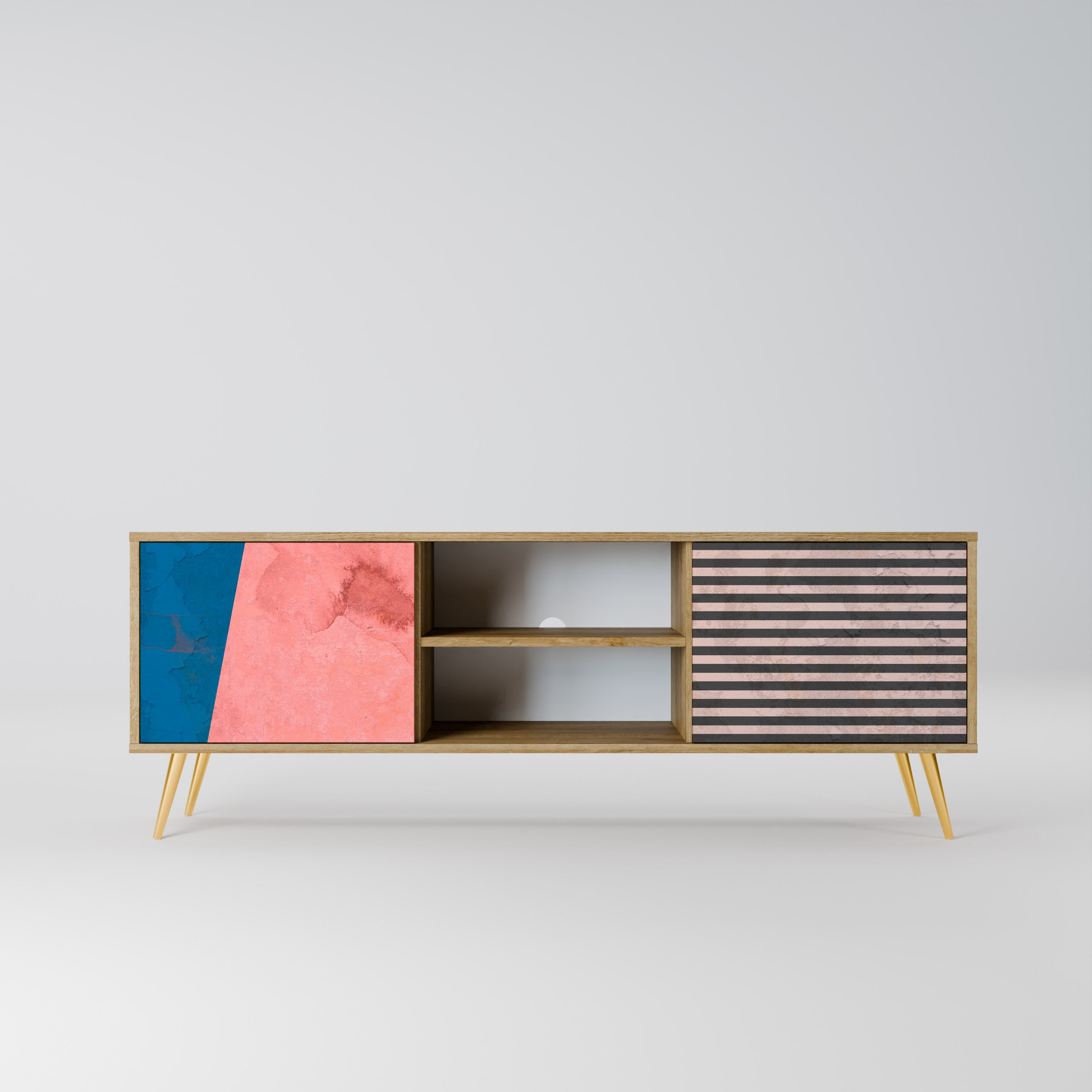 GLAMOROUS STRIPE TV-Lowboard mit 2 Türen in Eiche-Optik