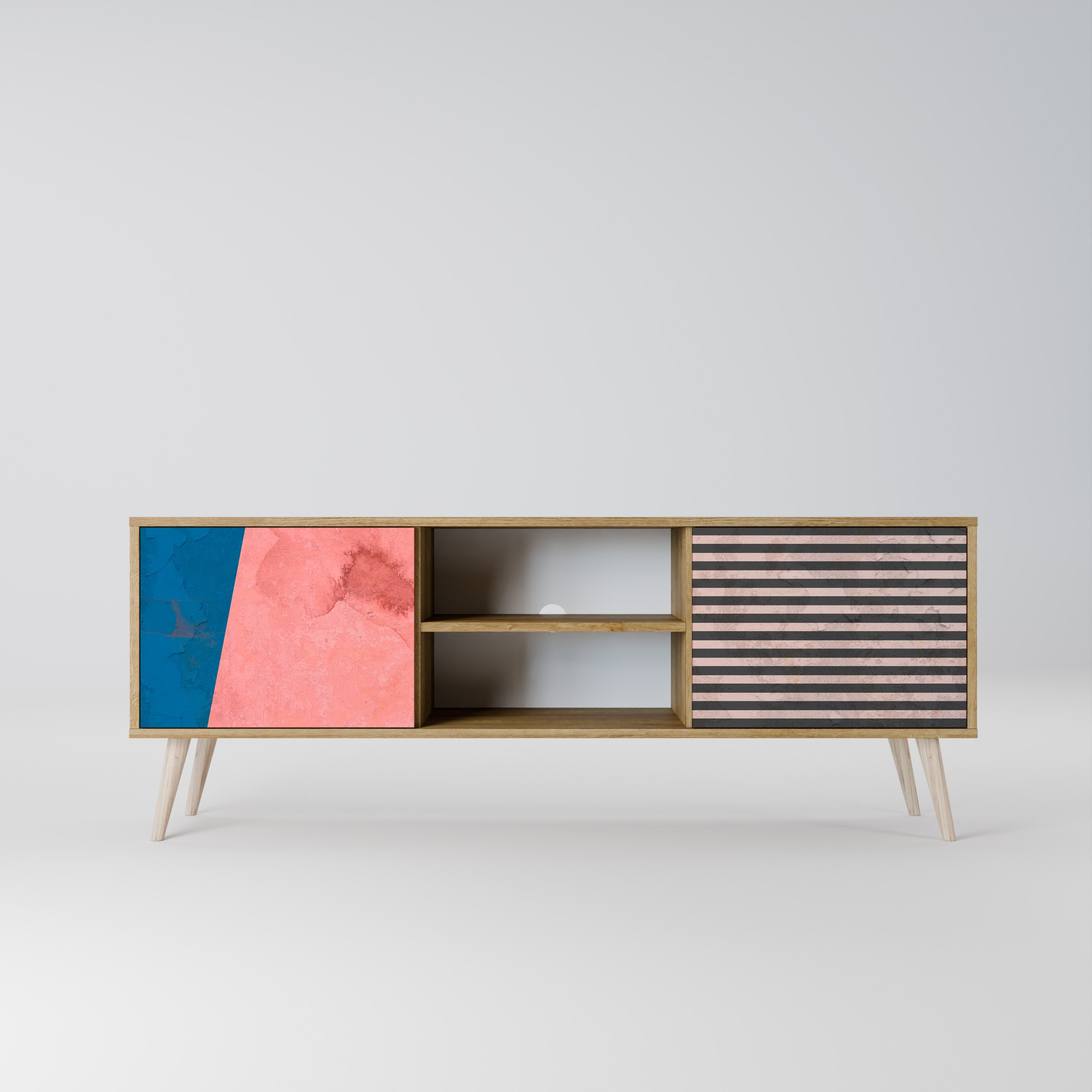 GLAMOROUS STRIPE TV-Lowboard mit 2 Türen in Eiche-Optik