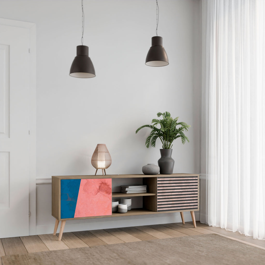 GLAMOROUS STRIPE TV-Lowboard mit 2 Türen in Eiche-Optik