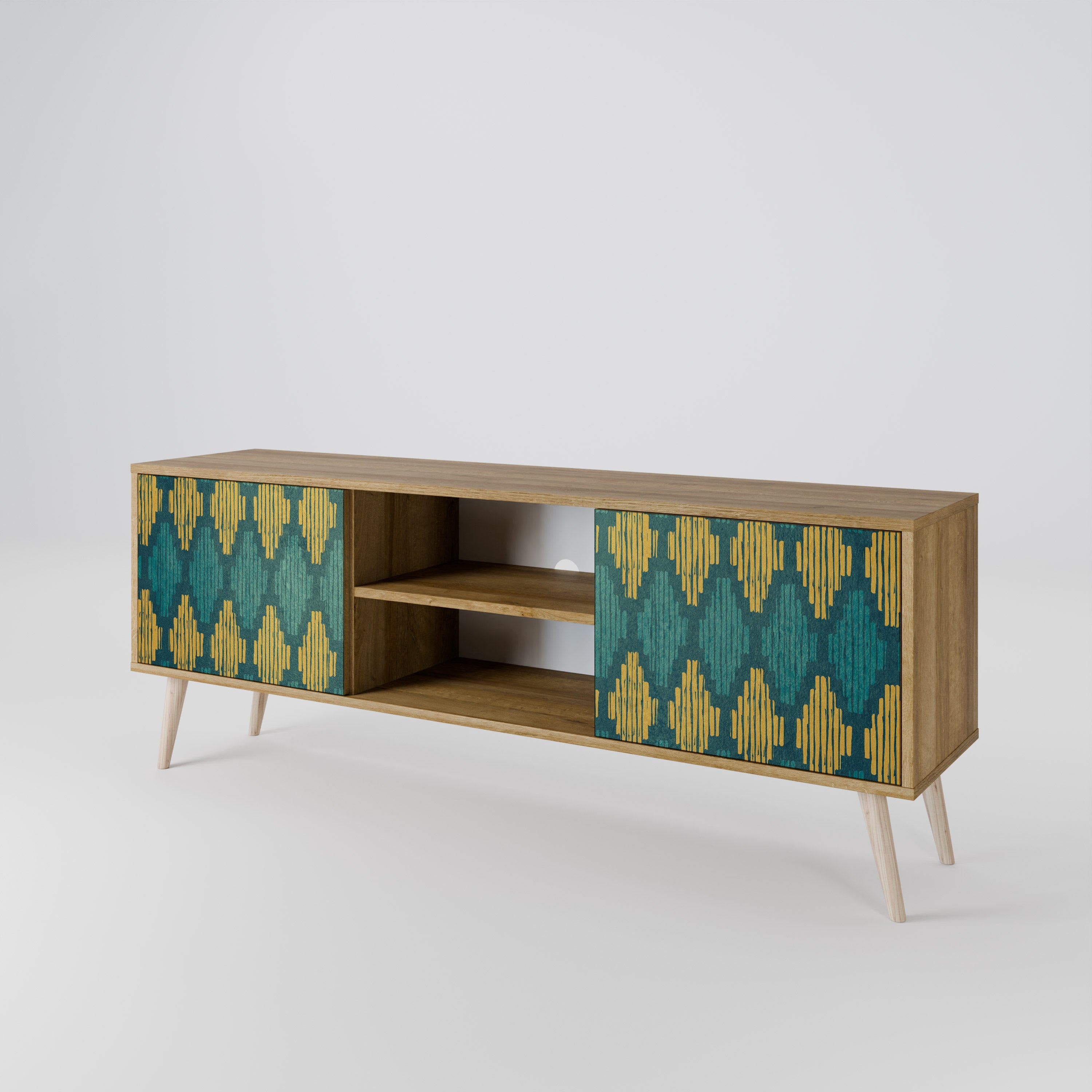 POLYGONS 2-Door TV Stand in Oak Effect