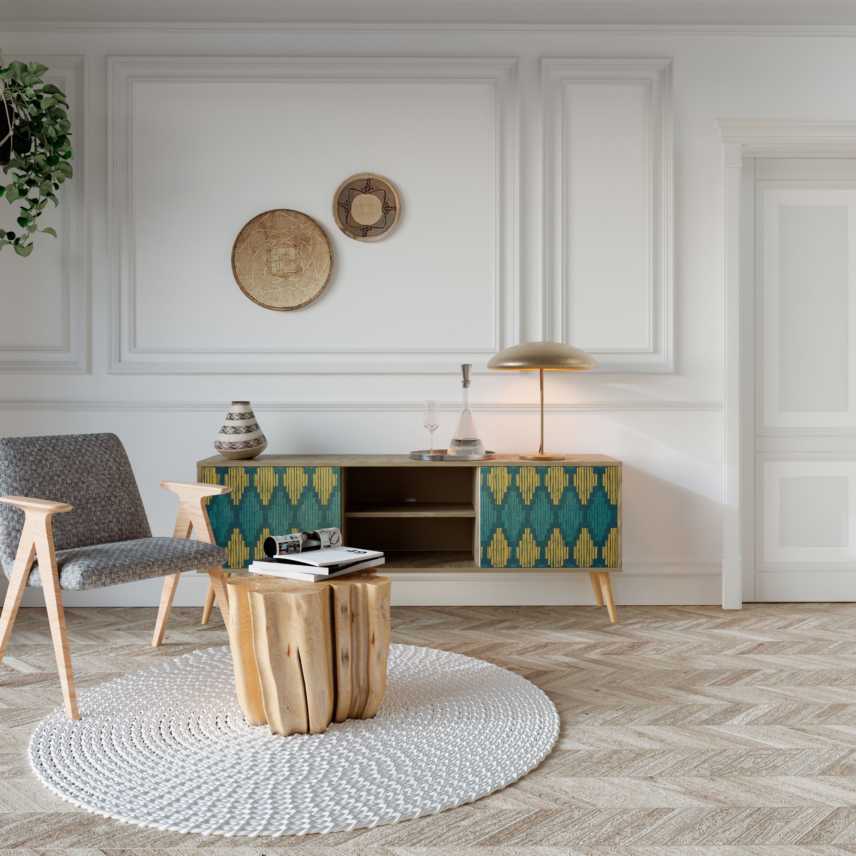 POLYGONS 2-Door TV Stand in Oak Effect