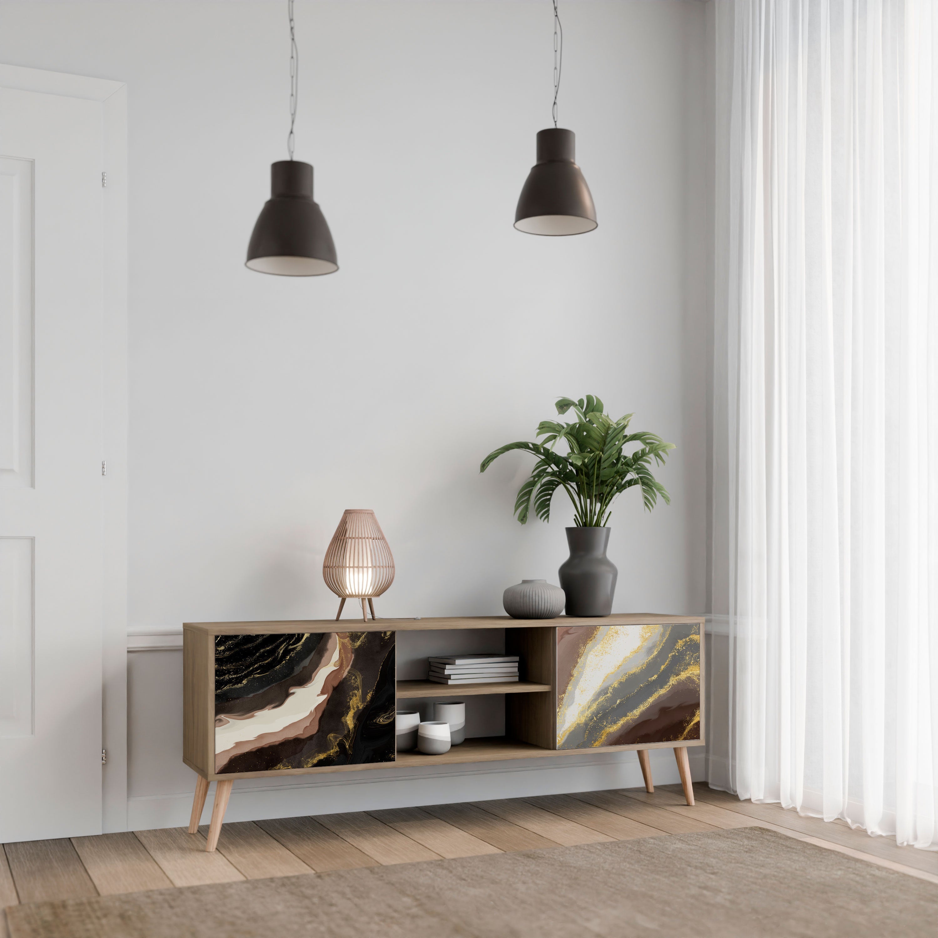 GOLD DUST 2-Door TV Stand in Oak Effect