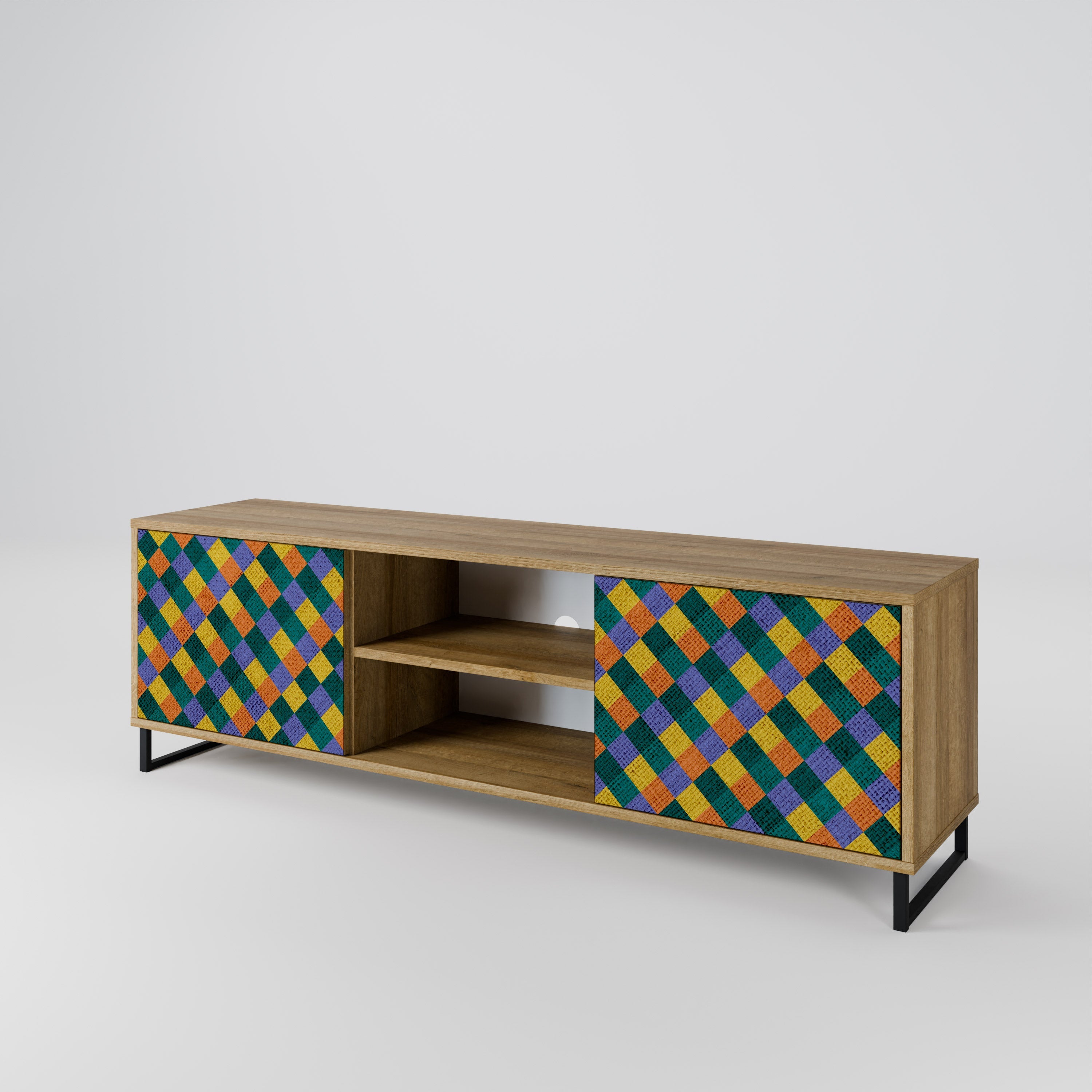 PAINTED SQUARES MIX 2-Door TV Stand in Oak Effect