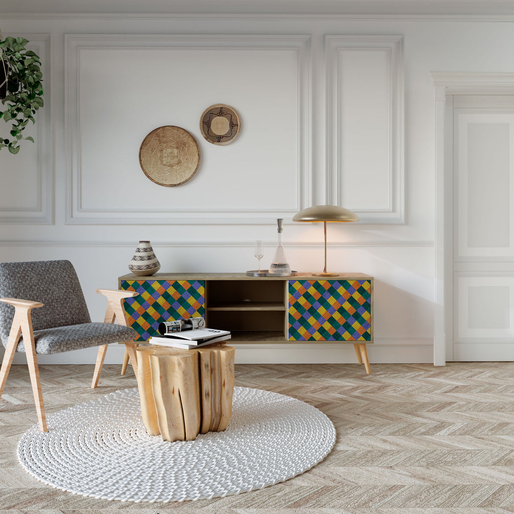 PAINTED SQUARES MIX 2-Door TV Stand in Oak Effect