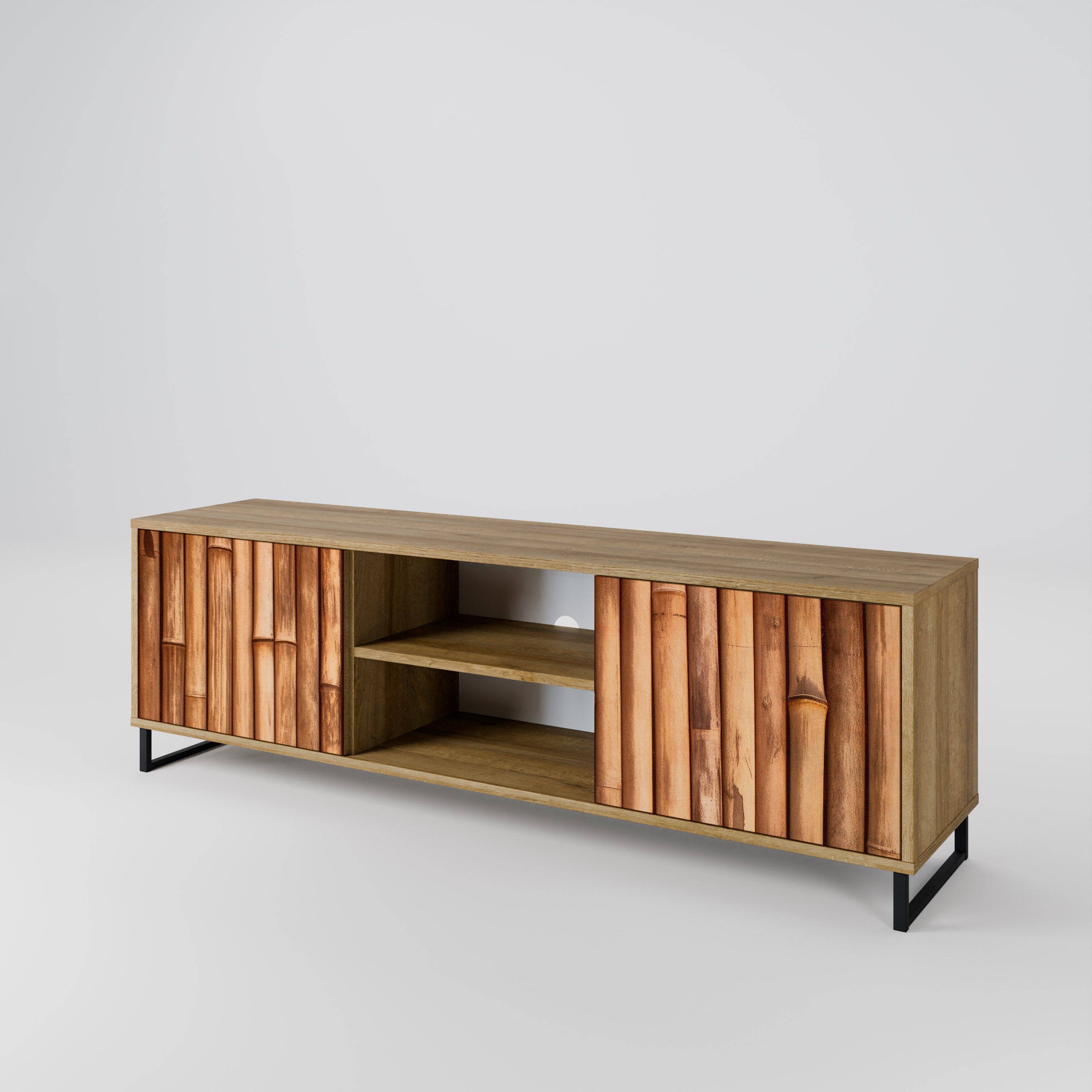 NATURAL WOOD 2-Door TV Stand in Oak Effect