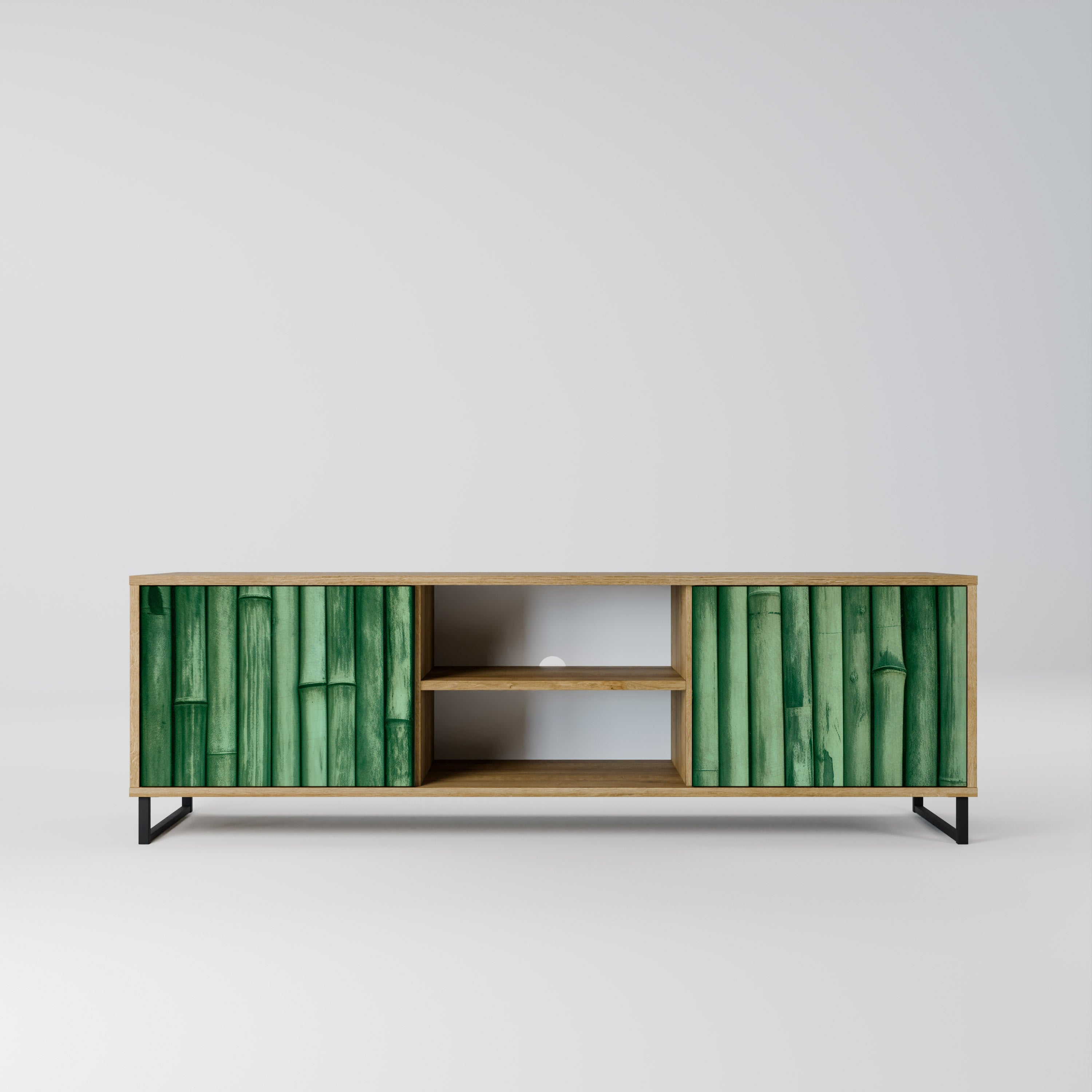 NATURAL GREEN 2-Door TV Stand in Oak Effect