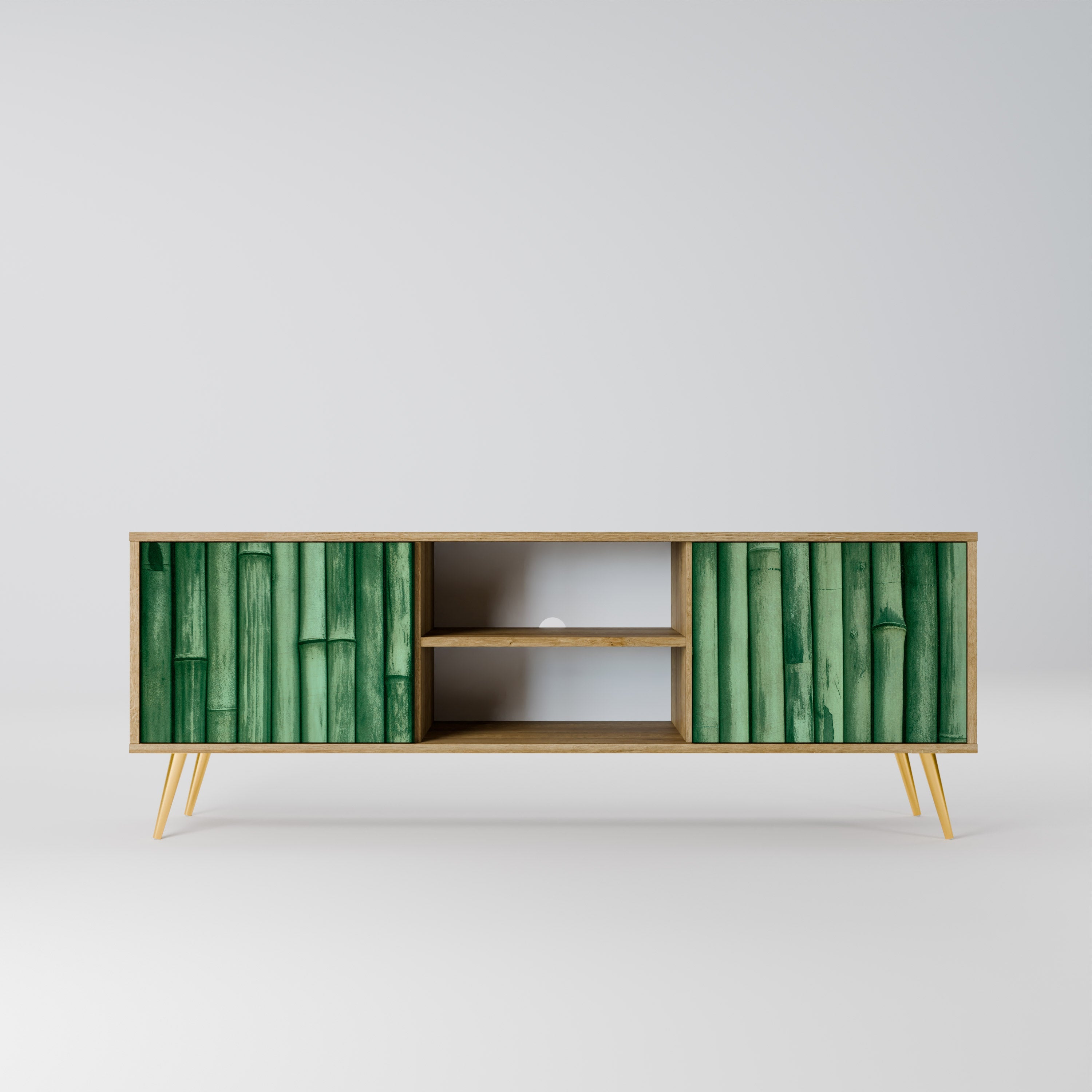 NATURAL GREEN 2-Door TV Stand in Oak Effect