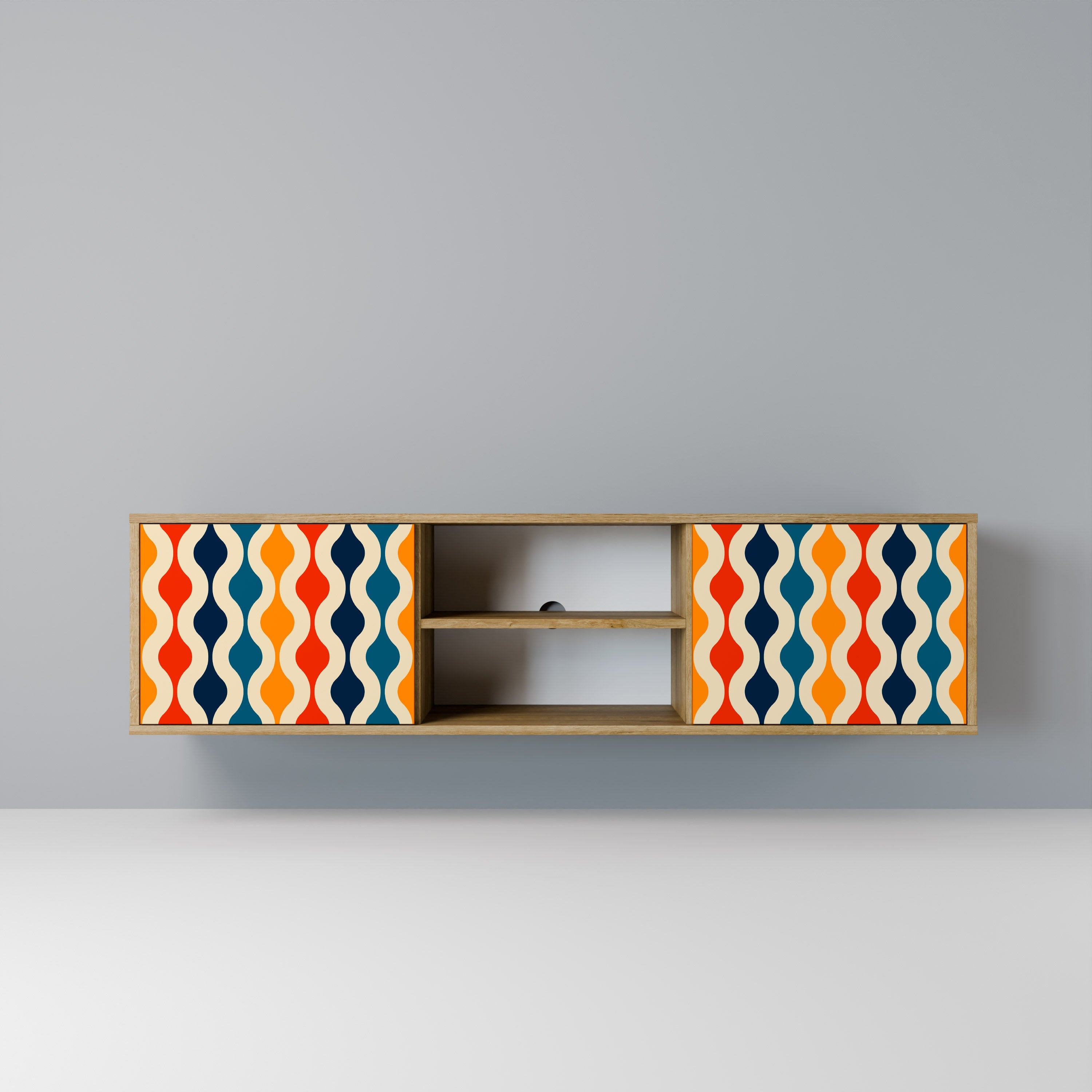 COLORFUL NOSTALGIA 2-Door TV Stand in Oak Effect