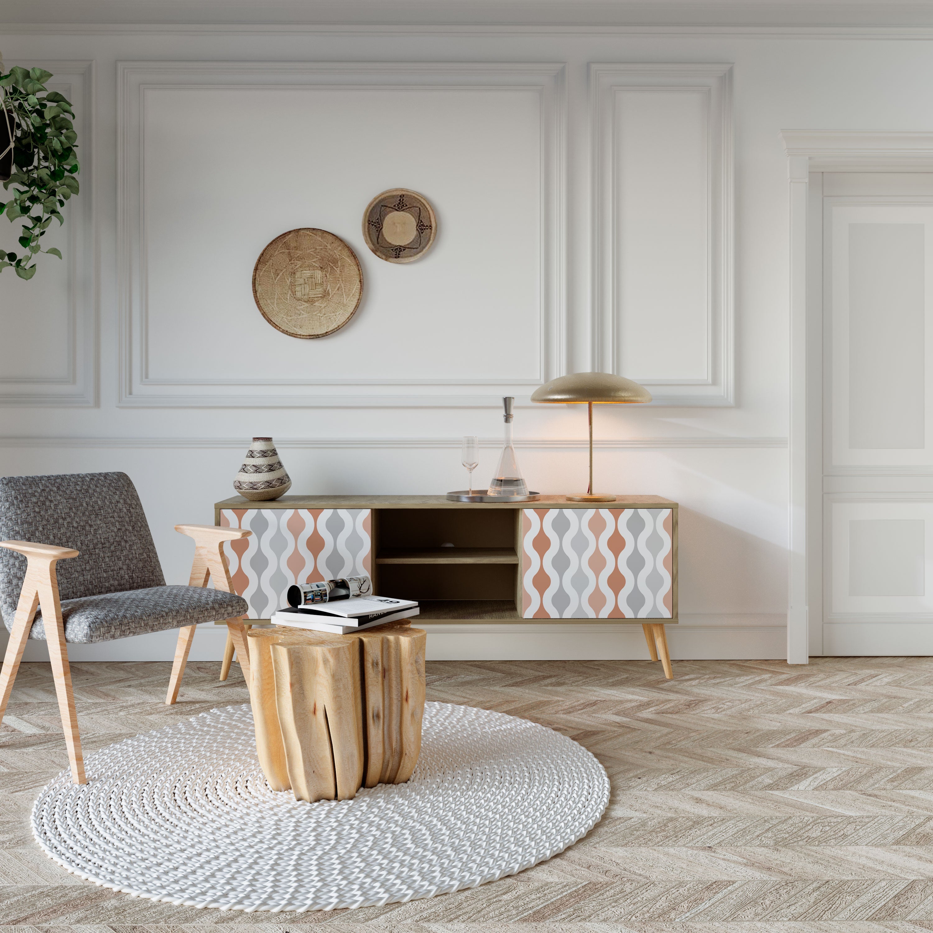 HAZY NOSTALGIA 2-Door TV Stand in Oak Effect