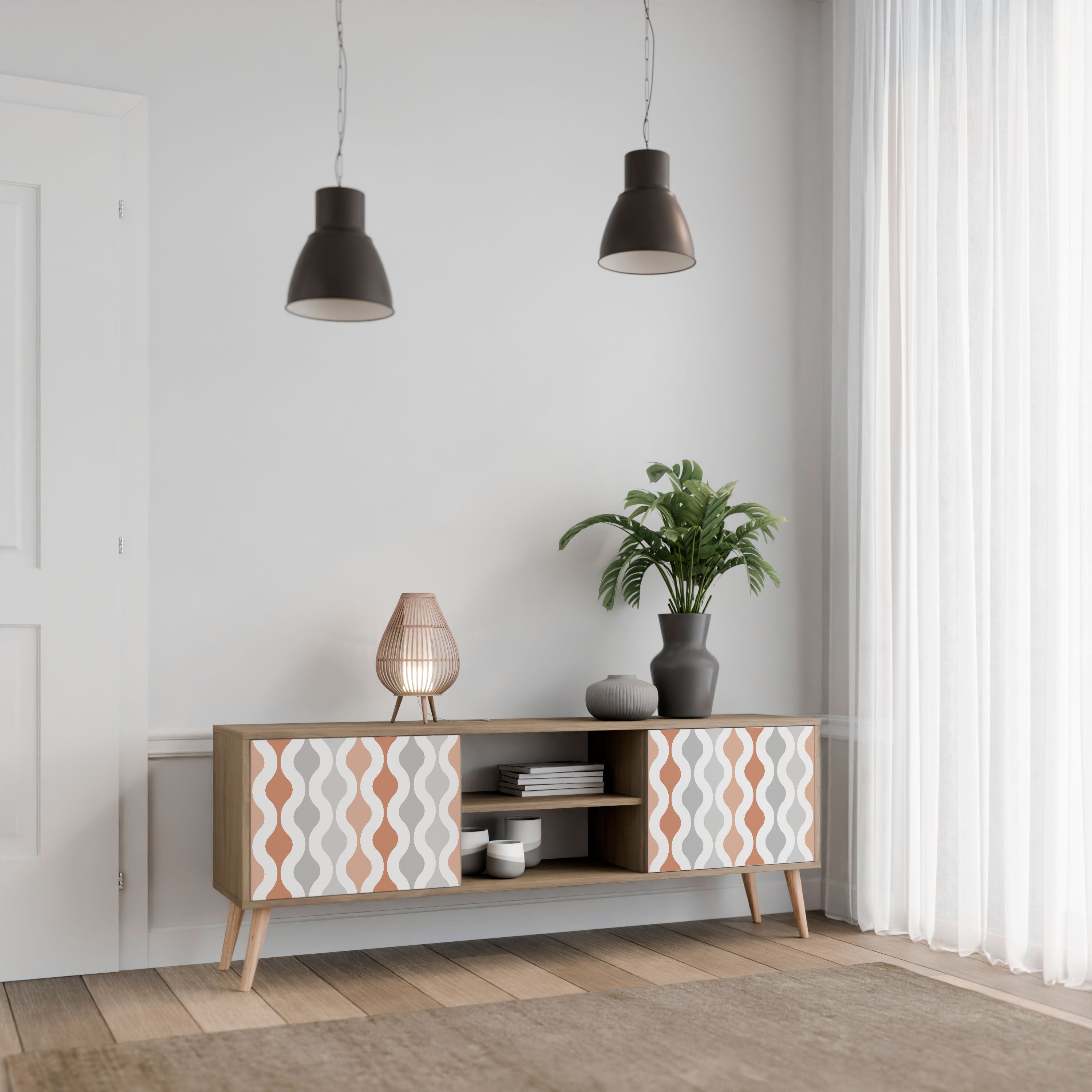 HAZY NOSTALGIA 2-Door TV Stand in Oak Effect