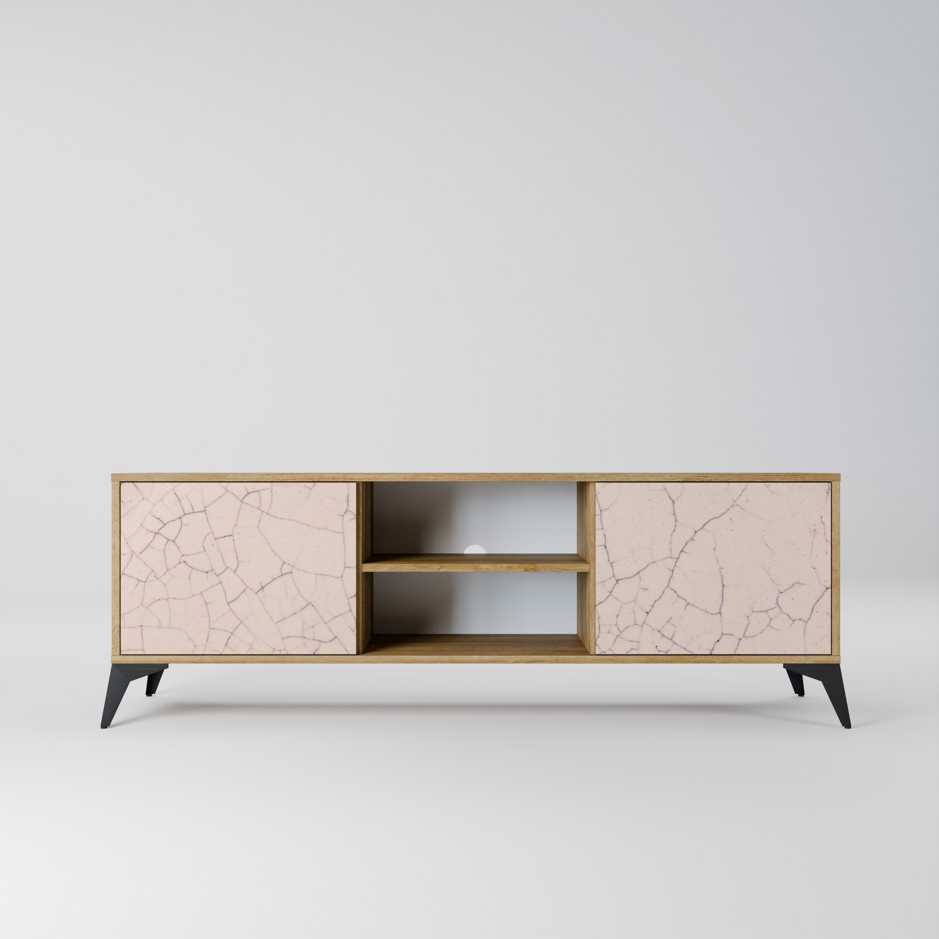 CERAMIC TEXTURE 2-Door TV Stand in Oak Effect