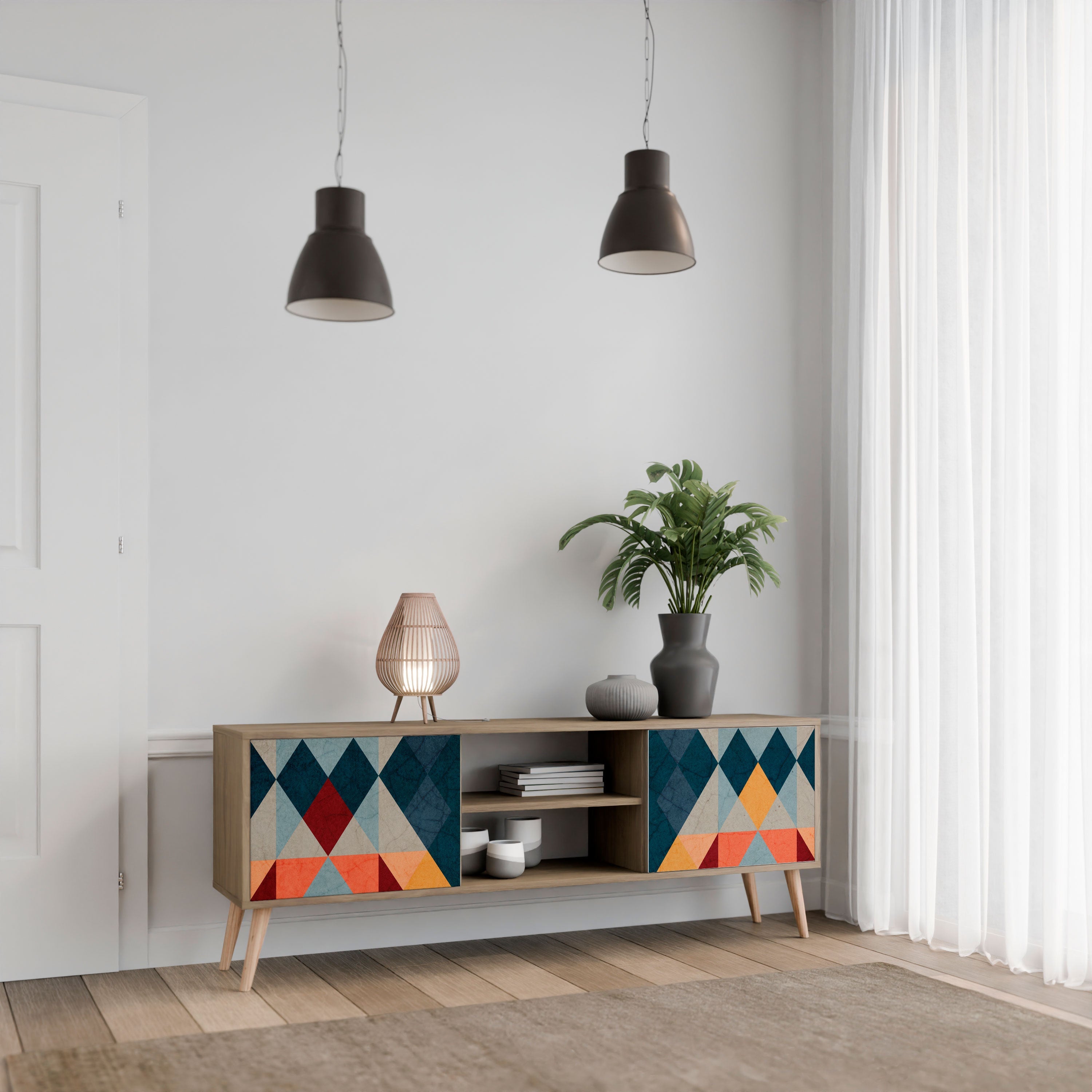 CRACKED ILLUSION 2-Door TV Stand in Oak Effect