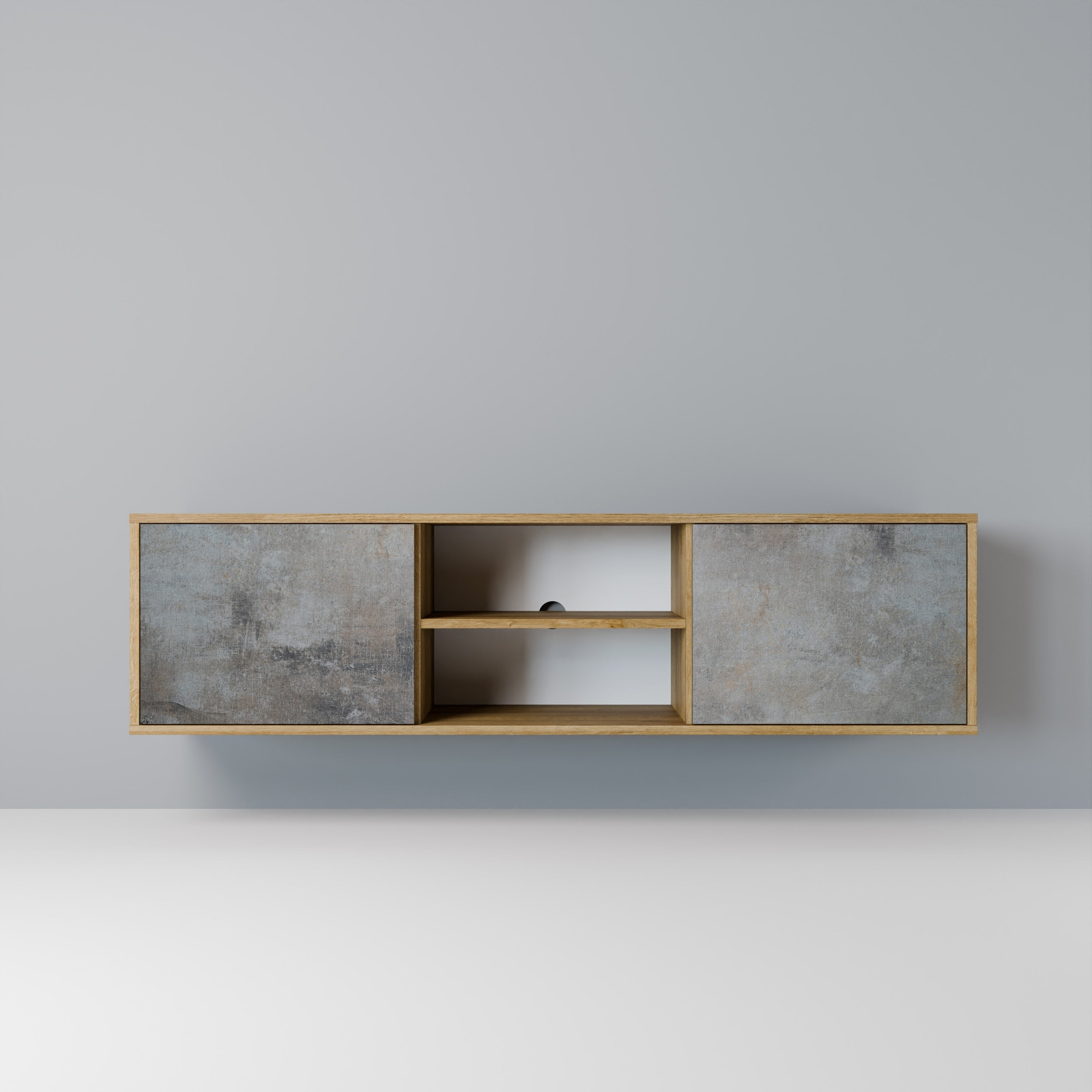 CONCRETE WALL 2-Door TV Stand in Oak Effect