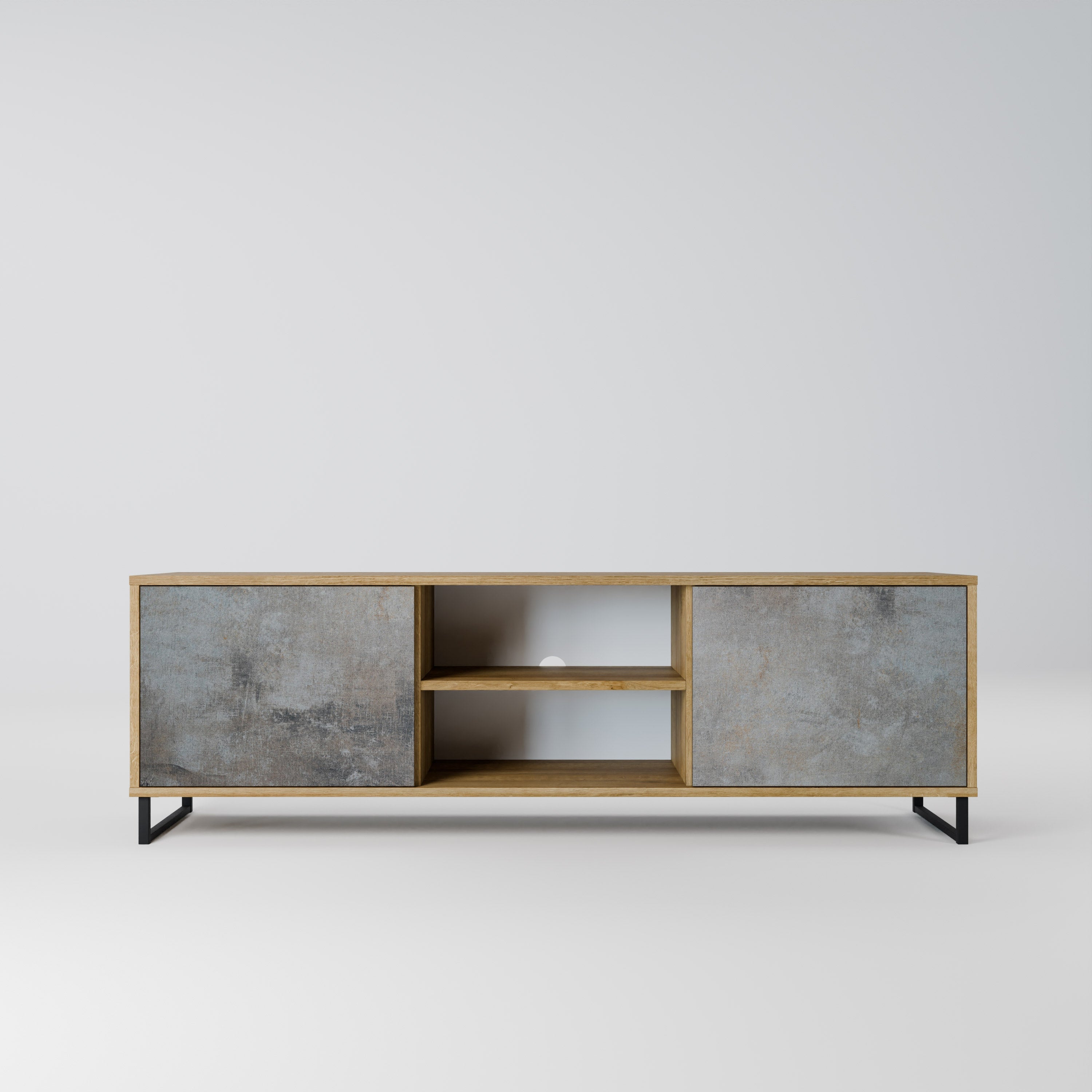 CONCRETE WALL 2-Door TV Stand in Oak Effect