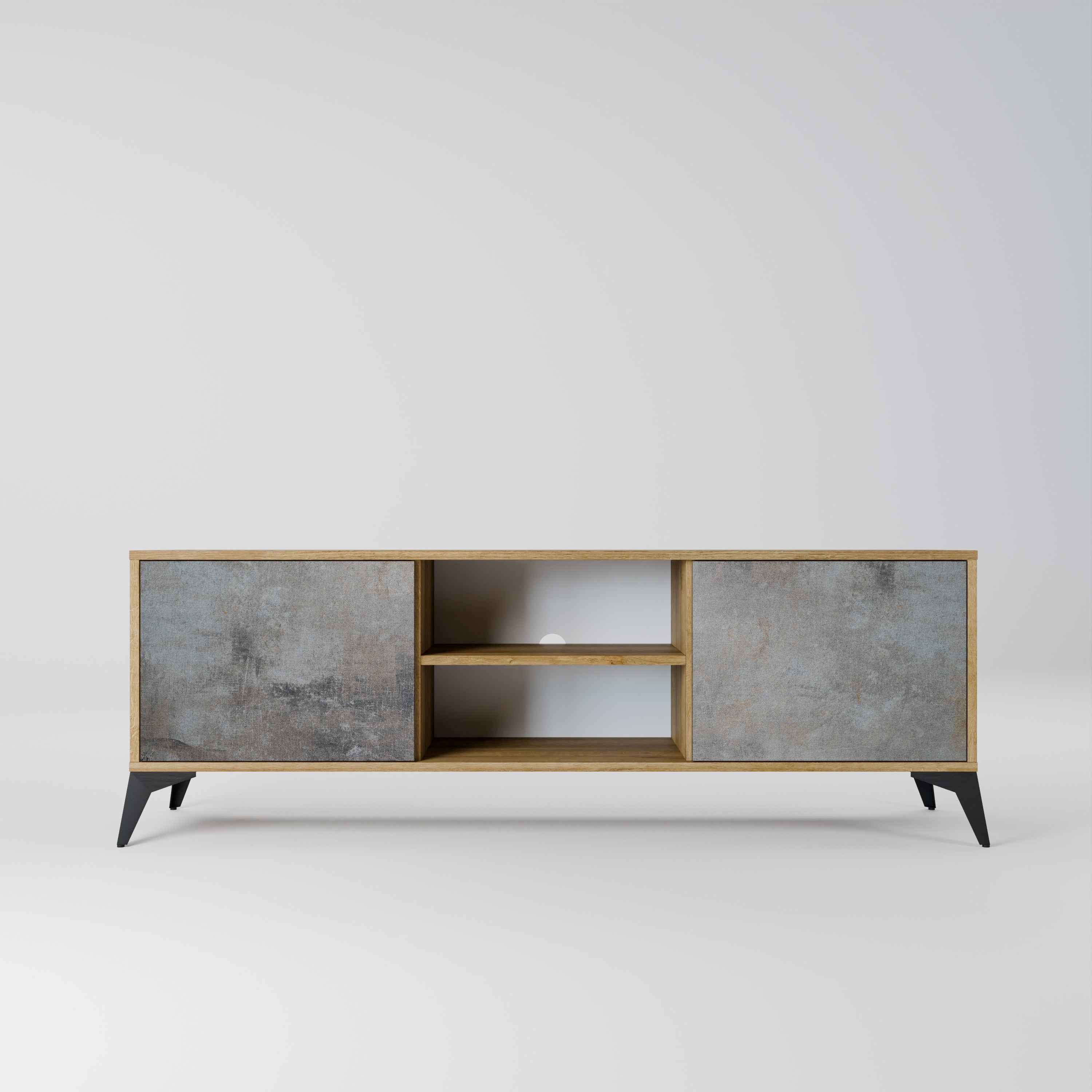 CONCRETE WALL 2-Door TV Stand in Oak Effect