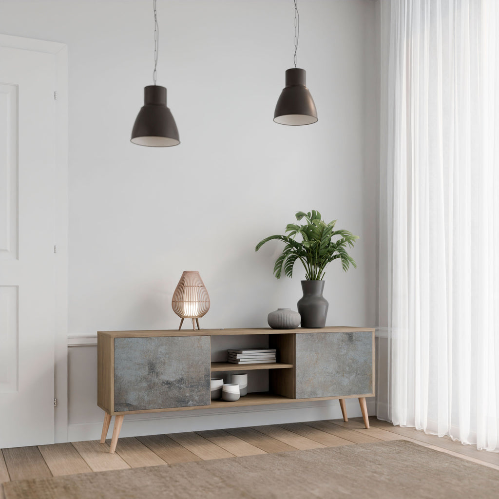 CONCRETE WALL TV-Lowboard mit 2 Türen in Eiche-Optik