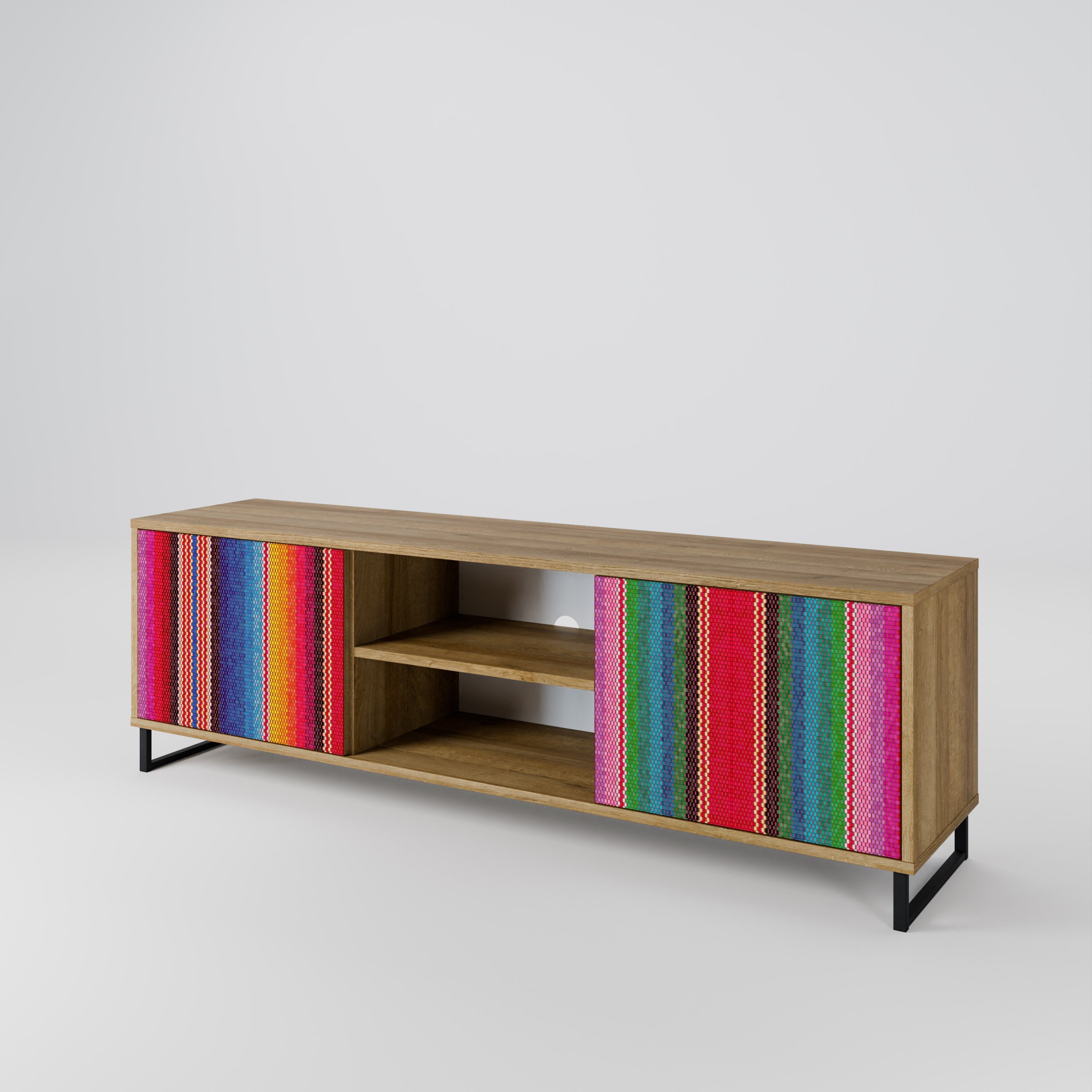 ETHNIC MEXICAN 2-Door TV Stand in Oak Effect