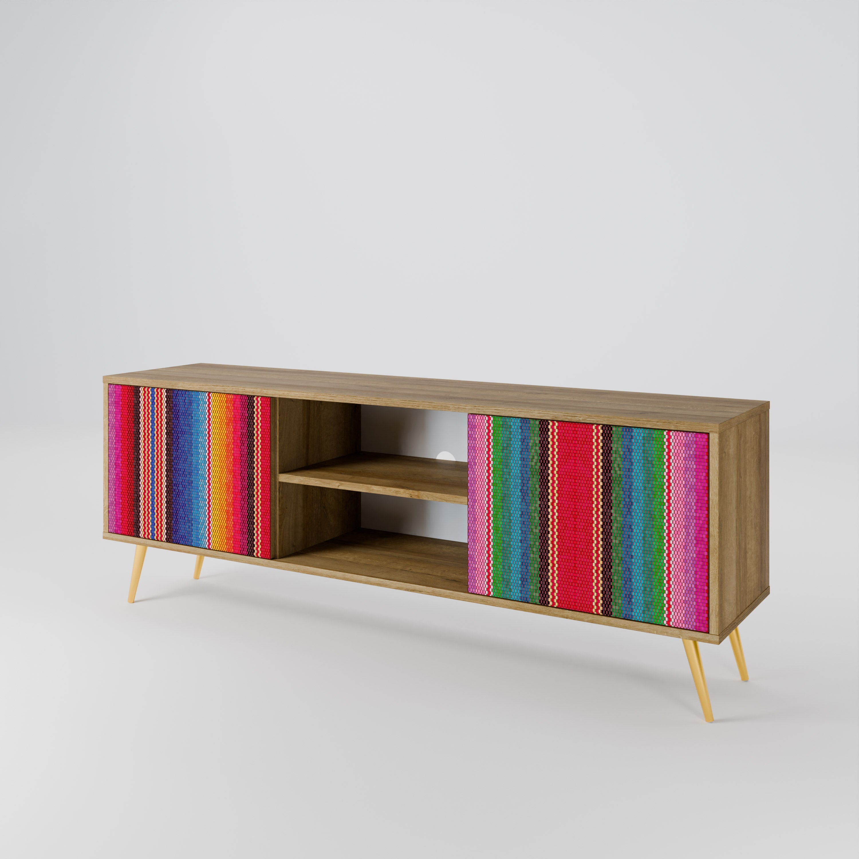 ETHNIC MEXICAN 2-Door TV Stand in Oak Effect