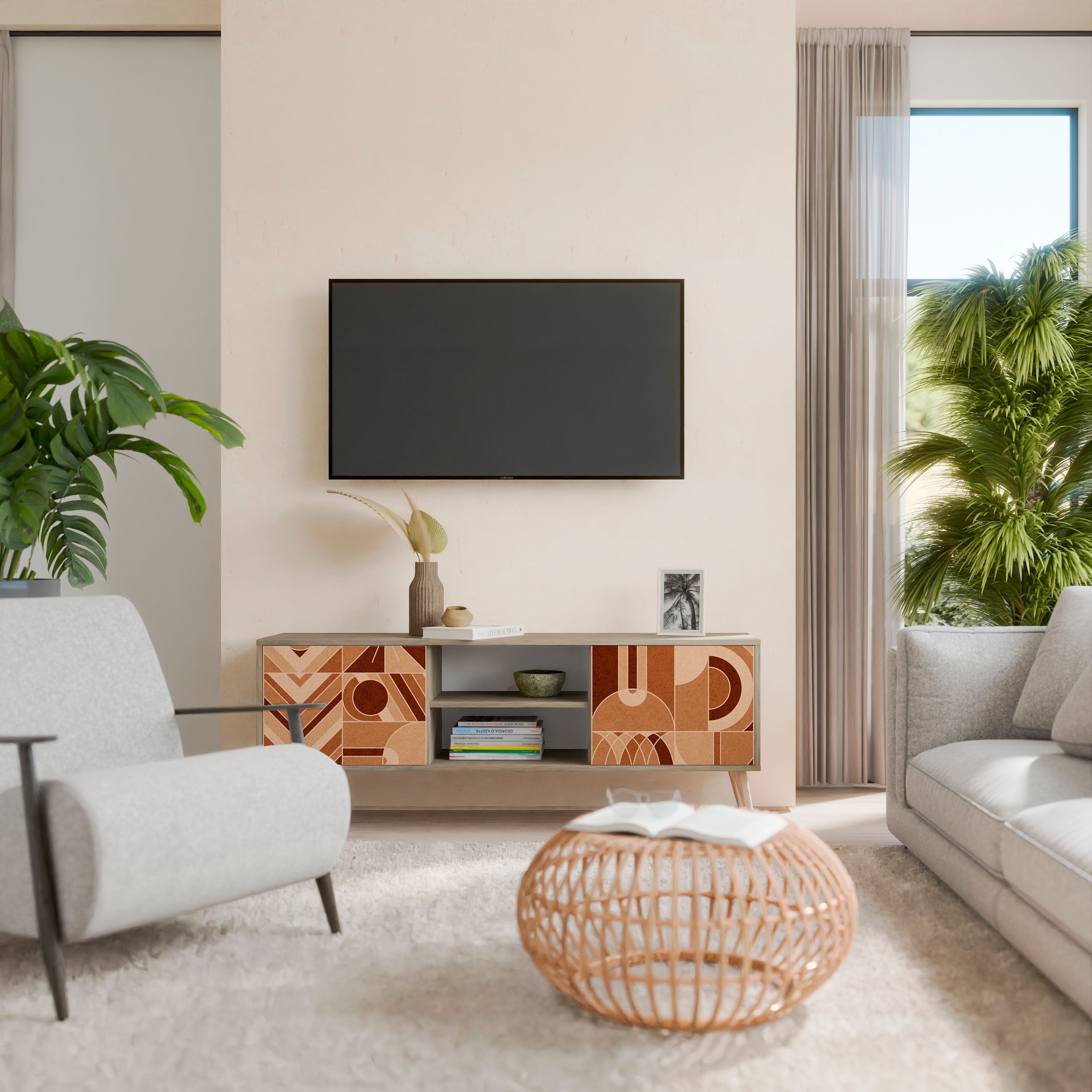 PRISM MOSAIC 2-Door TV Stand in Oak Effect