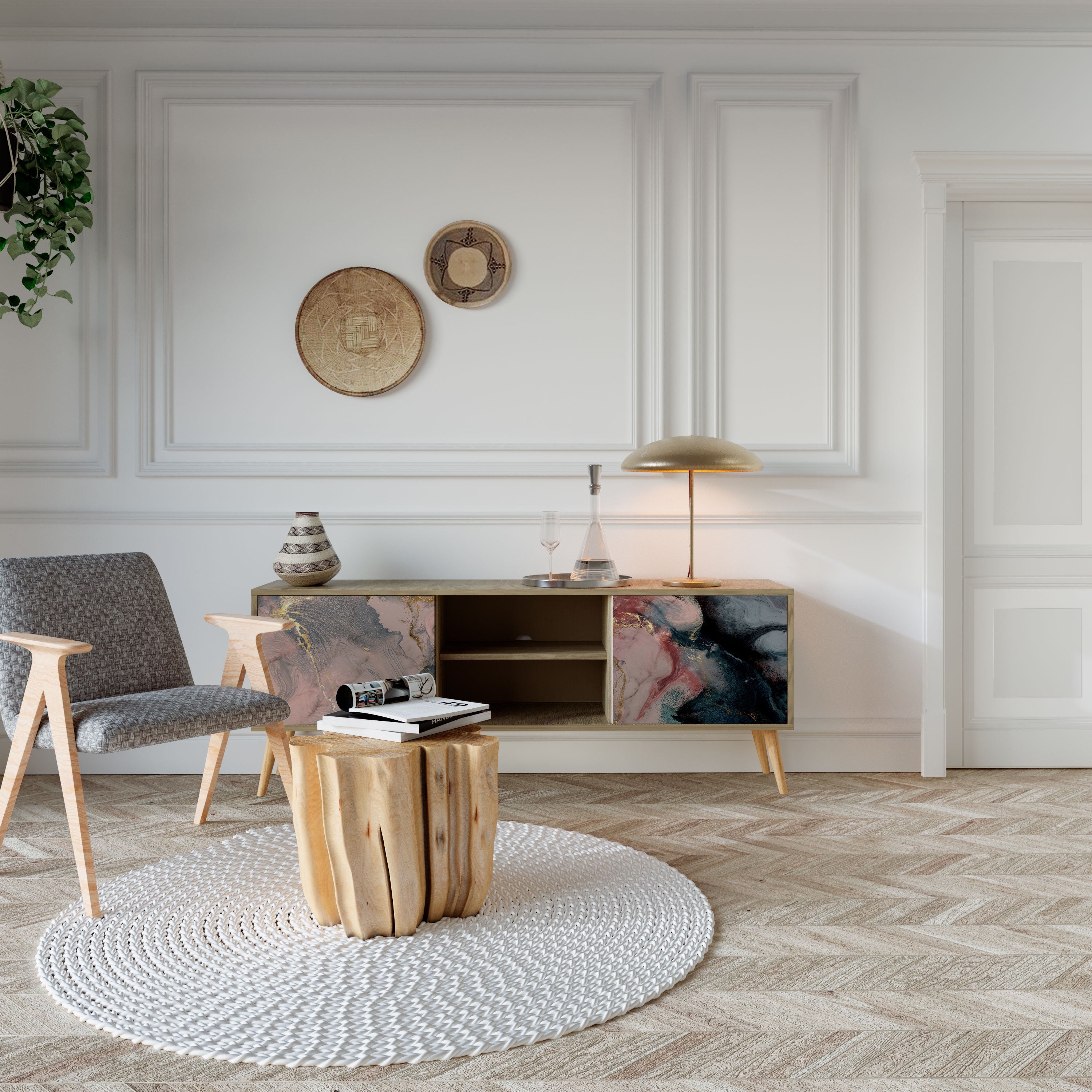 GILDED SWIRLS TV-Lowboard mit 2 Türen in Eiche-Optik