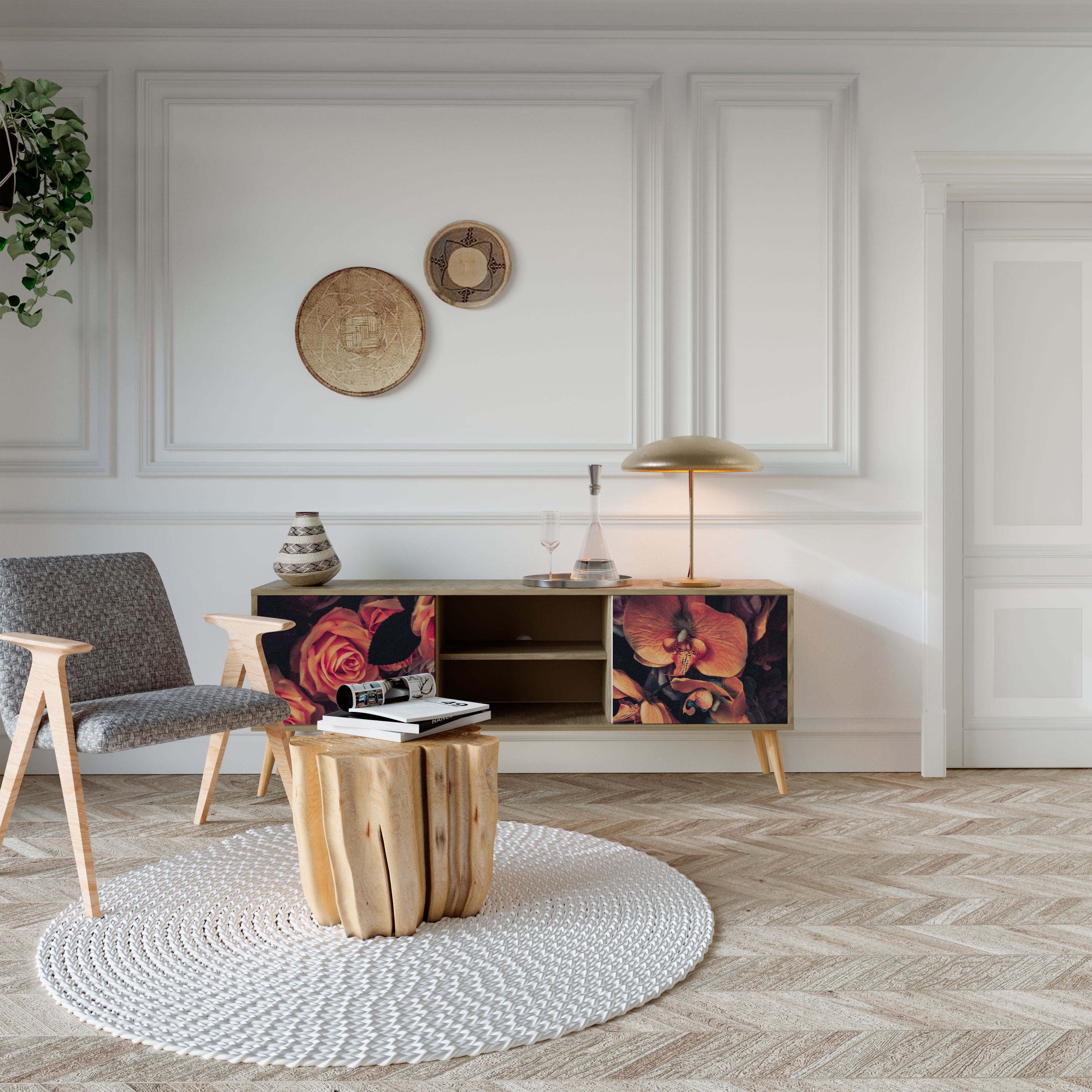 NEVERENDING BLOOM TV-Lowboard mit 2 Türen in Eiche-Optik