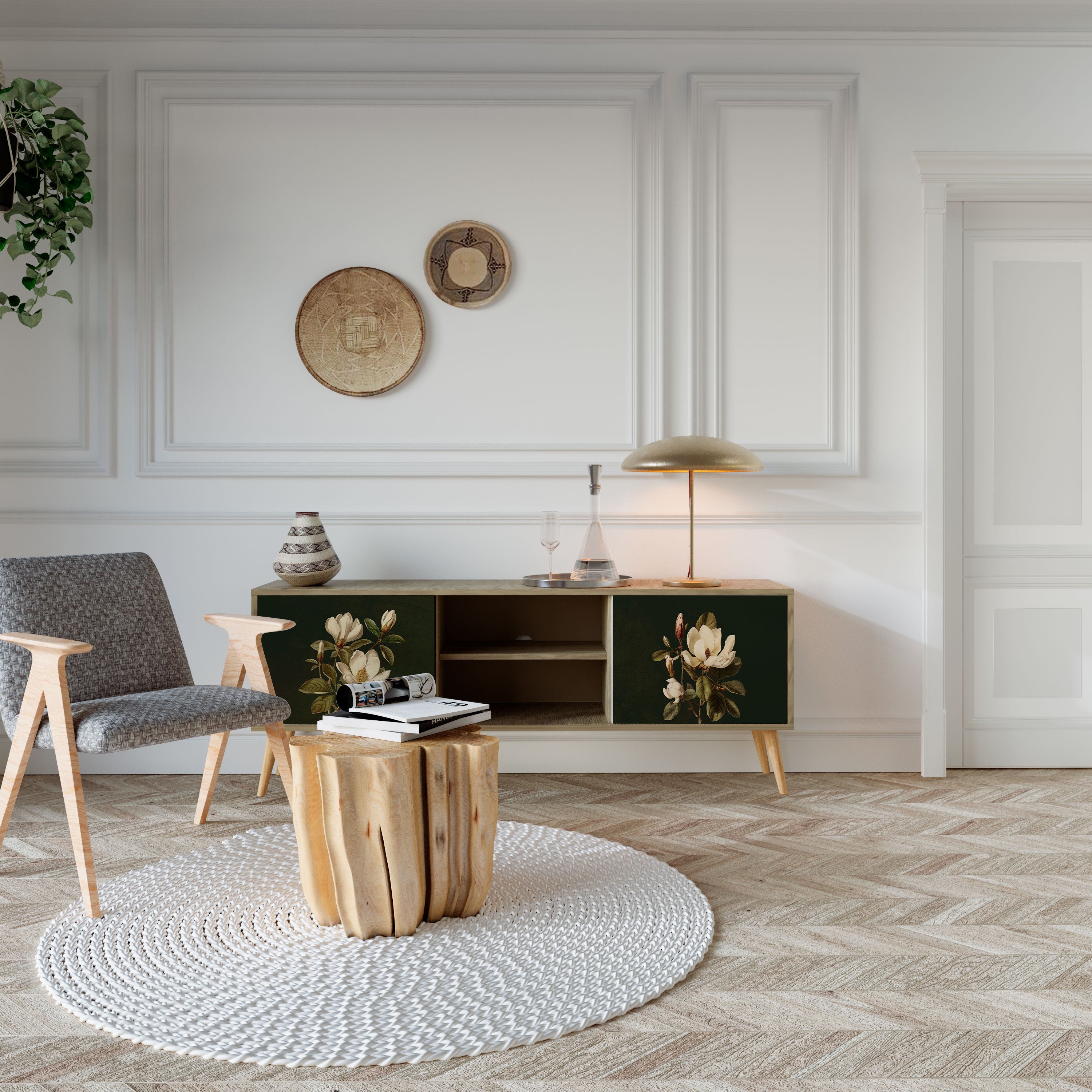 FLORAL NOIR 2-Door TV Stand in Oak Effect