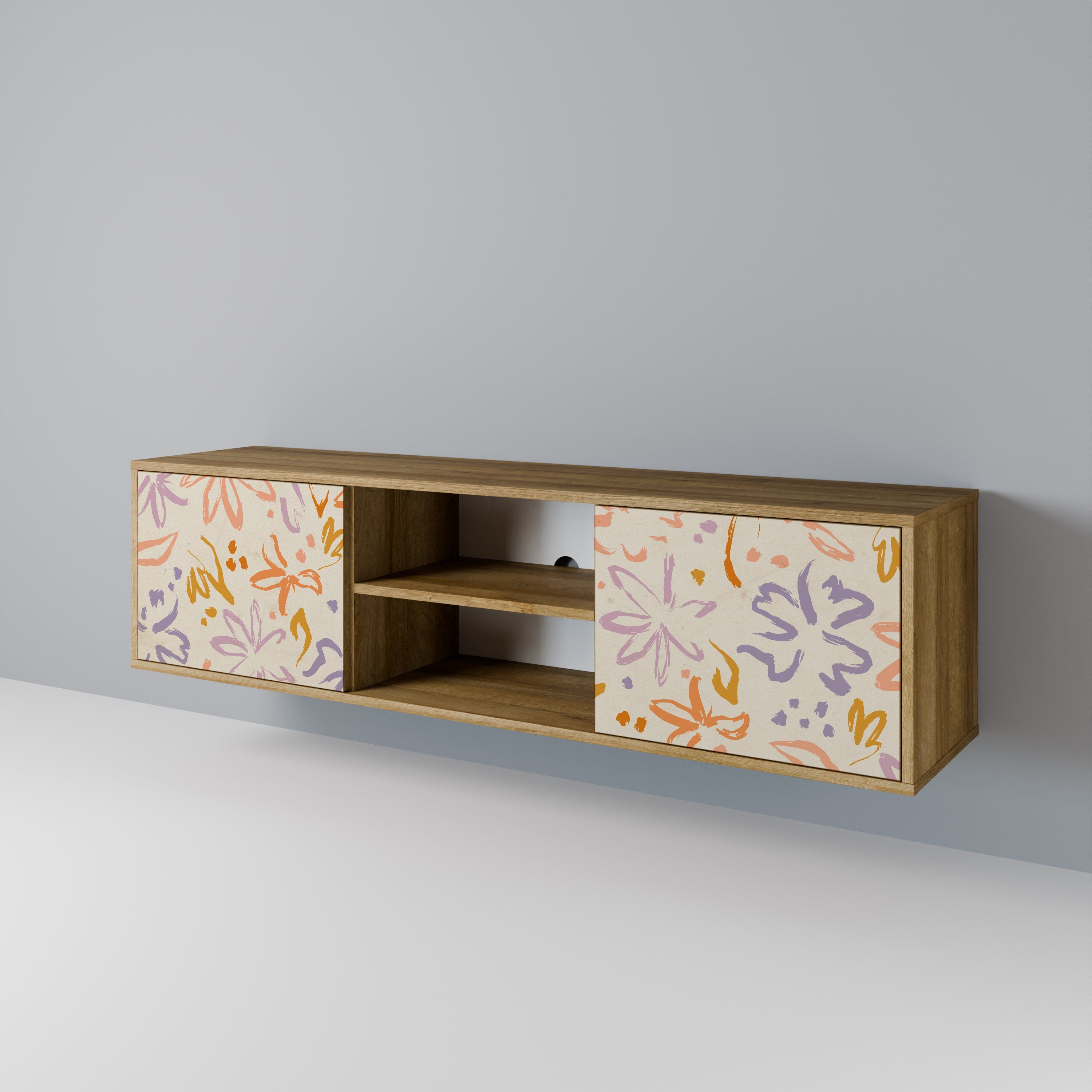 SPRING WHIMSY 2-Door TV Stand in Oak Effect
