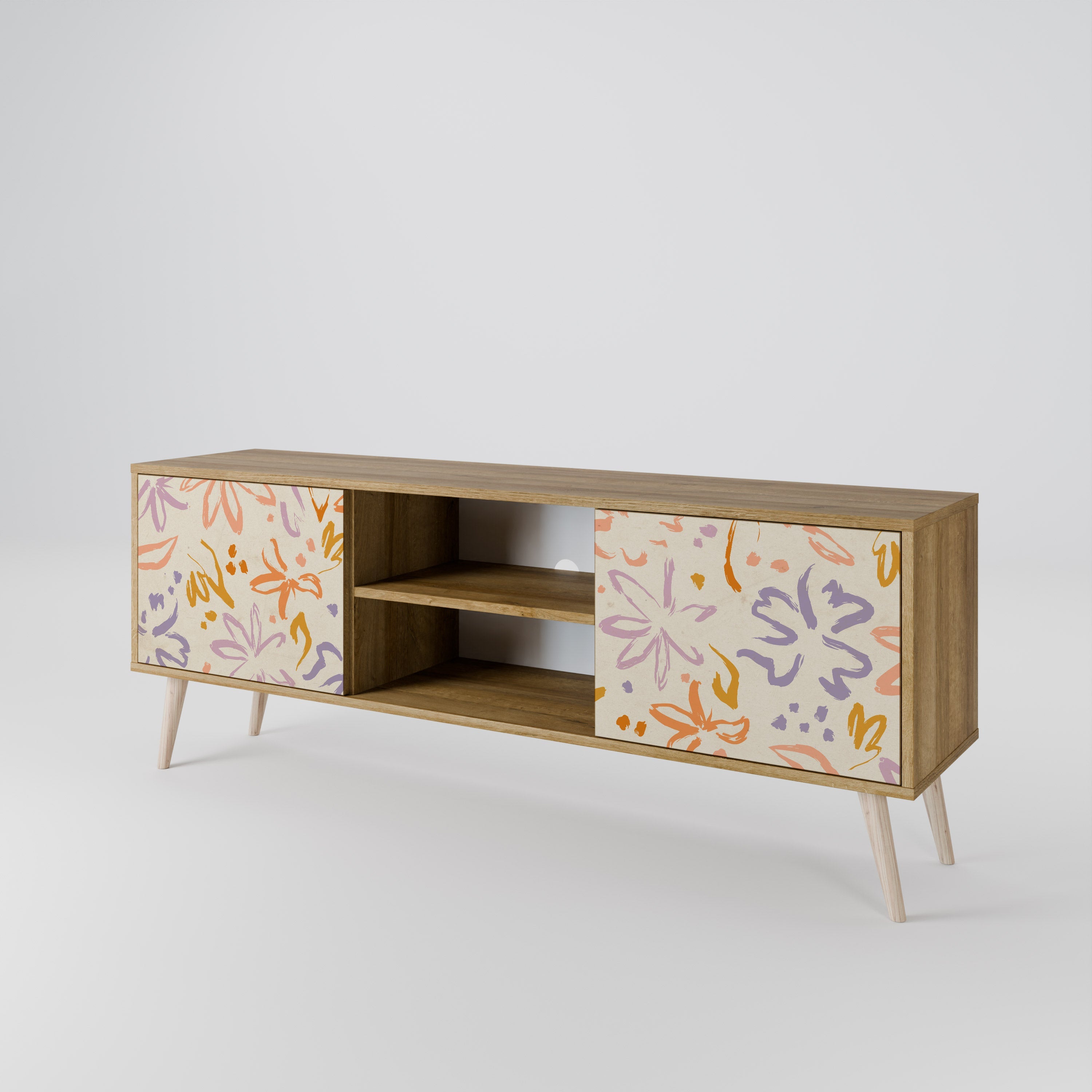 SPRING WHIMSY 2-Door TV Stand in Oak Effect