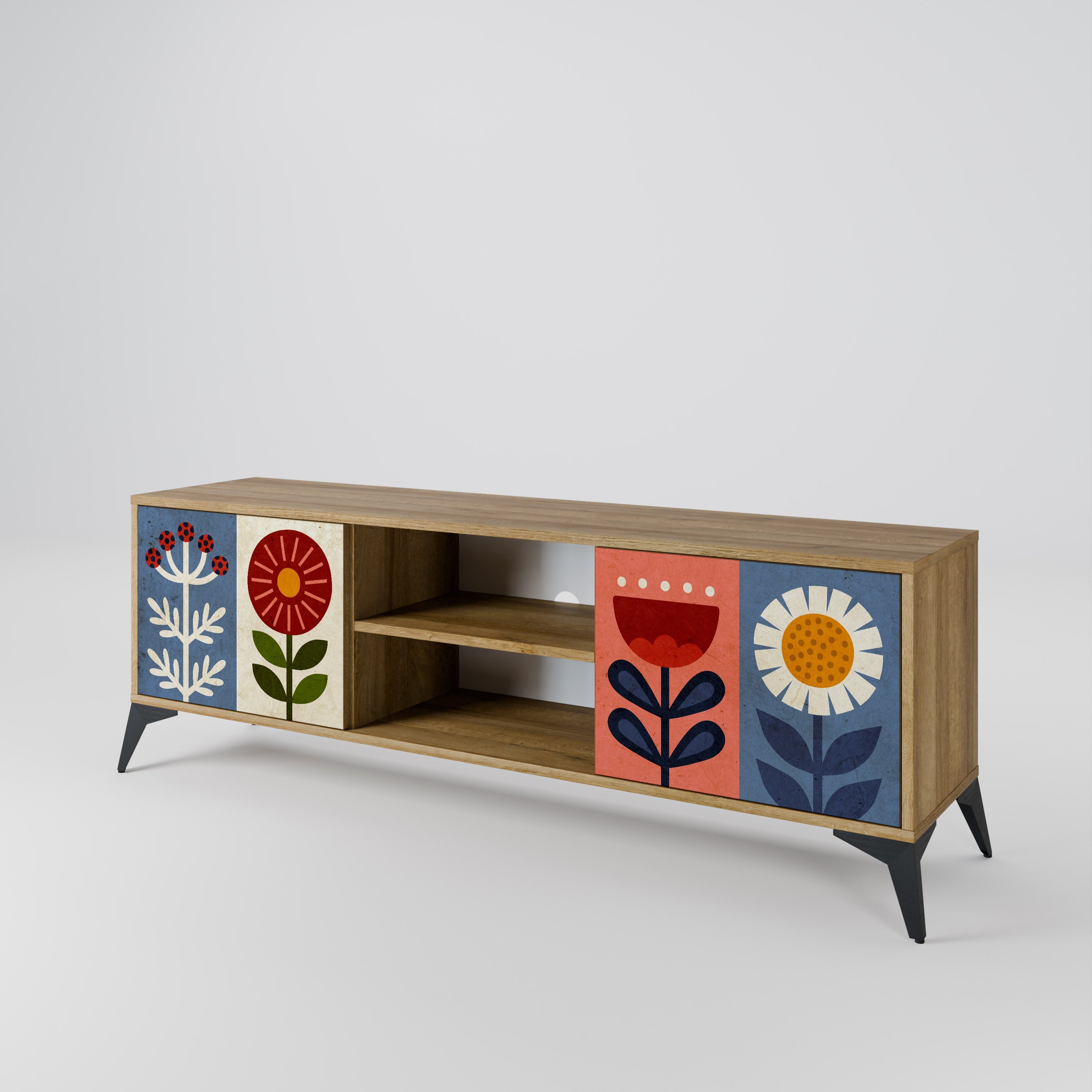 SCANDIC FLOWERET TV-Lowboard mit 2 Türen in Eiche-Optik