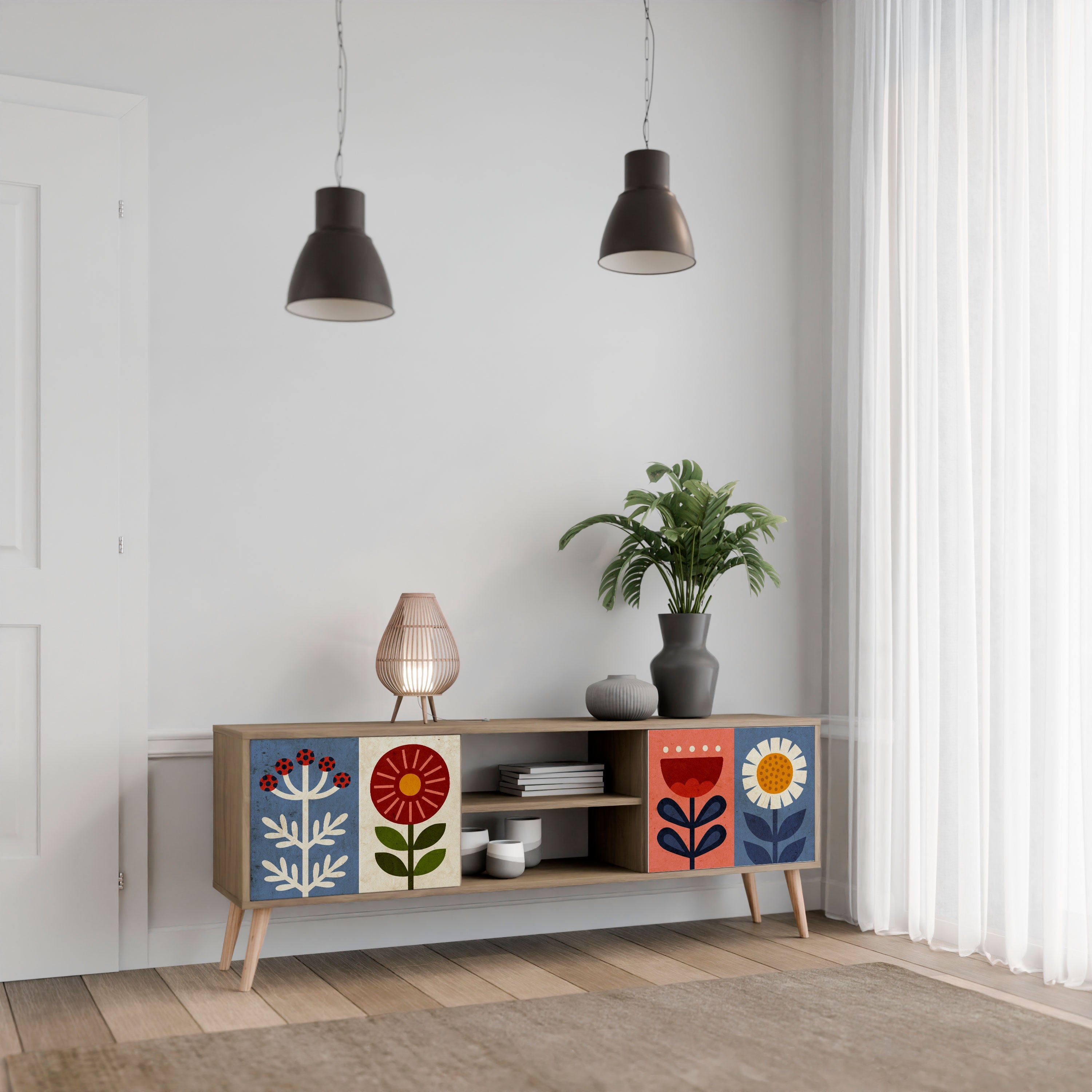 SCANDIC FLOWERET 2-Door TV Stand in Oak Effect