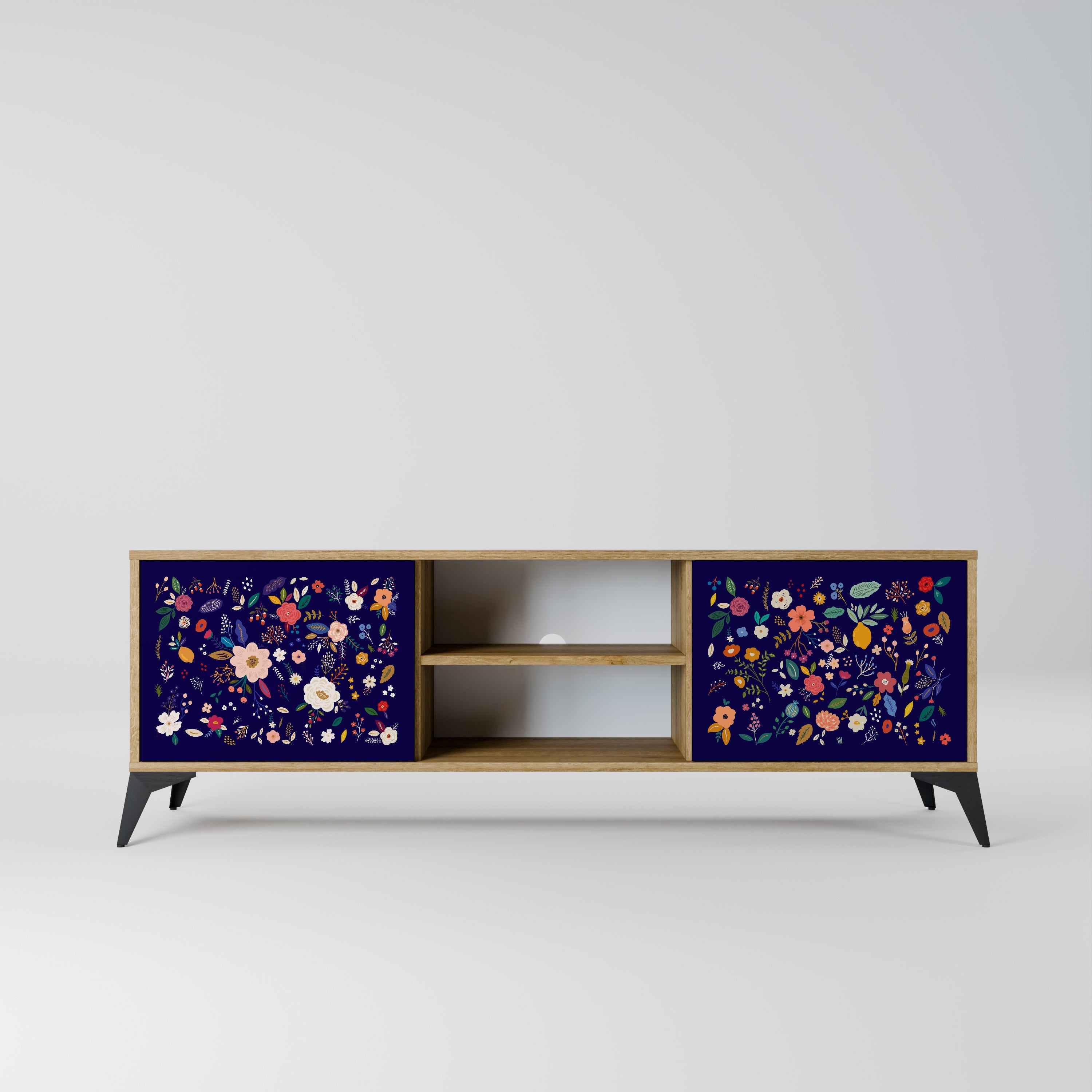 FLORAL COMBINATION 2-Door TV Stand in Oak Effect