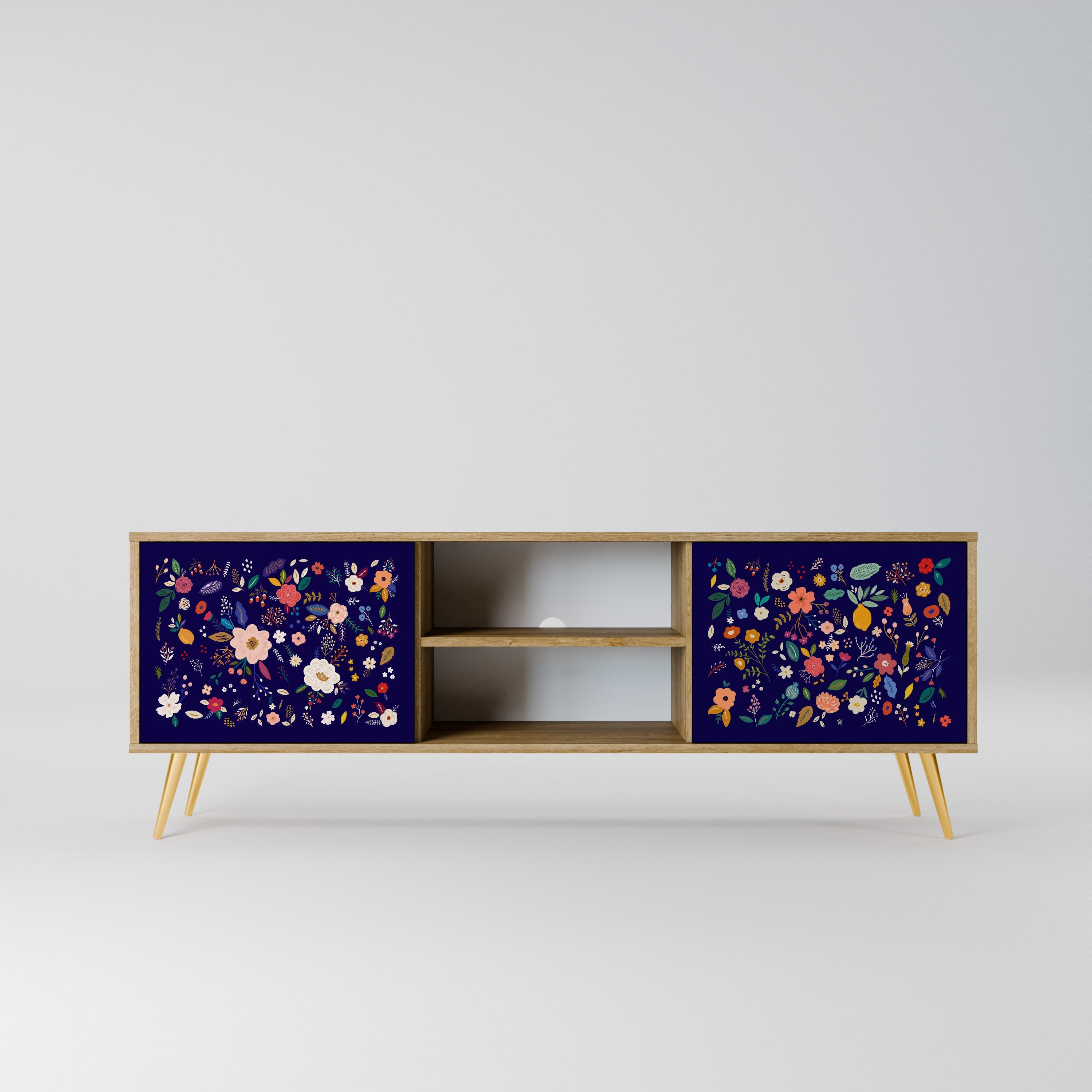 FLORAL COMBINATION 2-Door TV Stand in Oak Effect