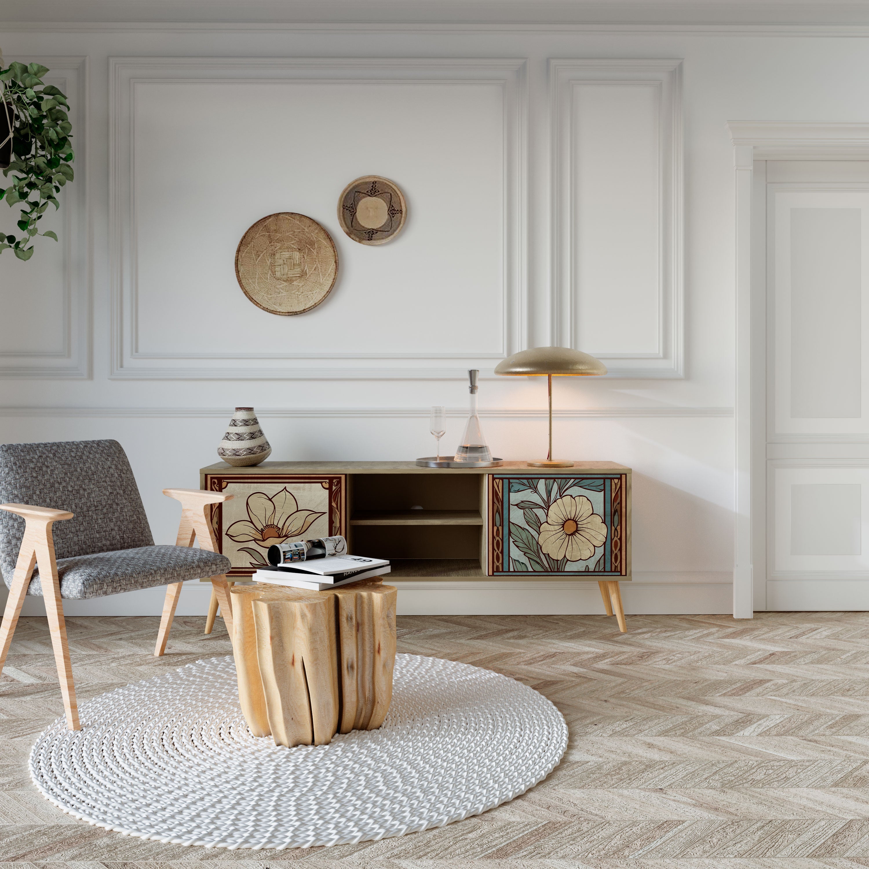 TIMELESS FLORA 2-Door TV Stand in Oak Effect