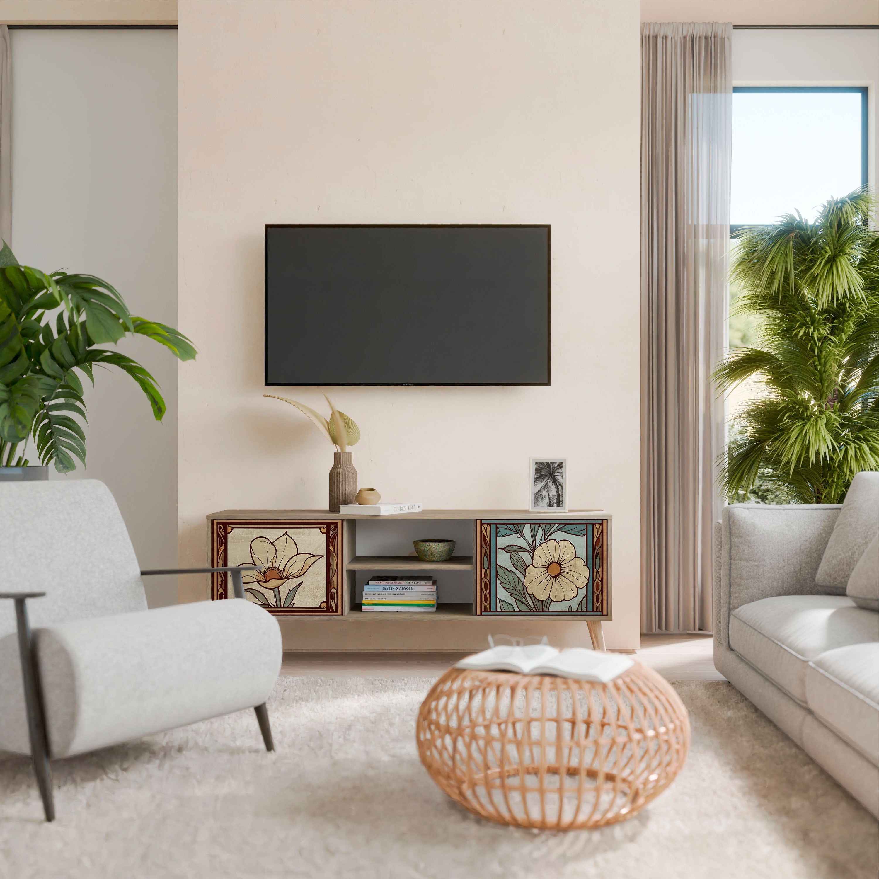 TIMELESS FLORA 2-Door TV Stand in Oak Effect