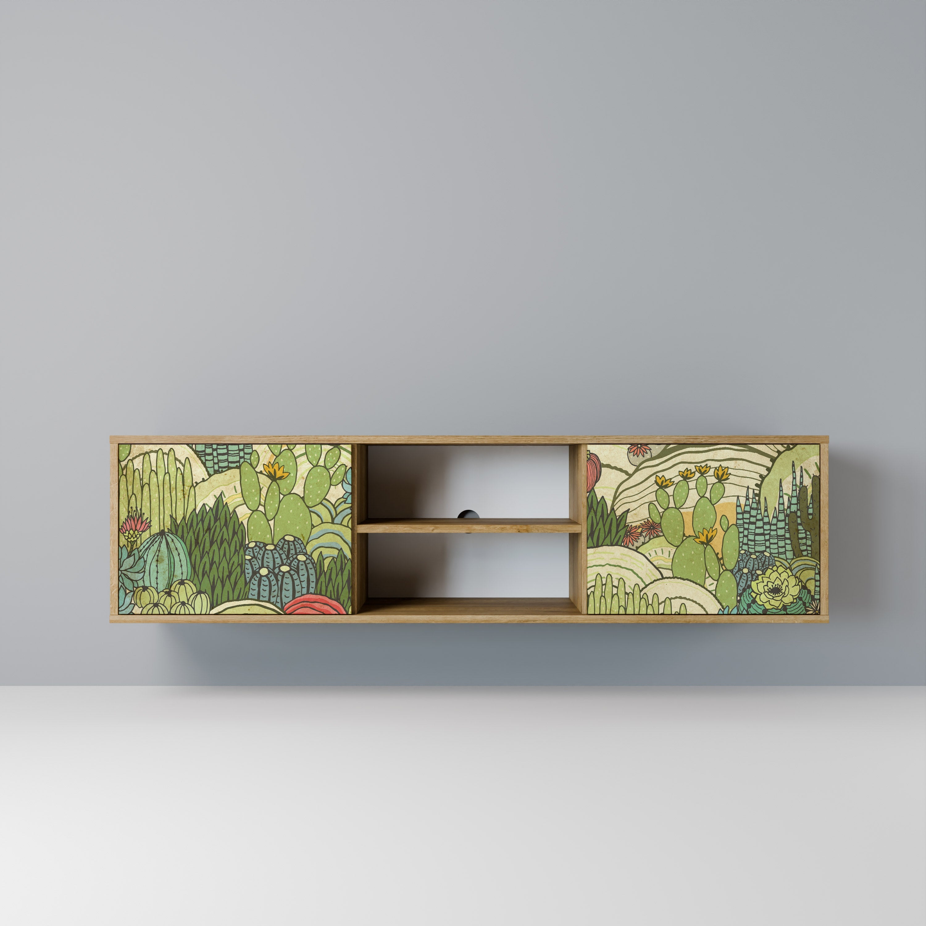 SUCCULENTS KALEIDOSCOPE 2-Door TV Stand in Oak Effect