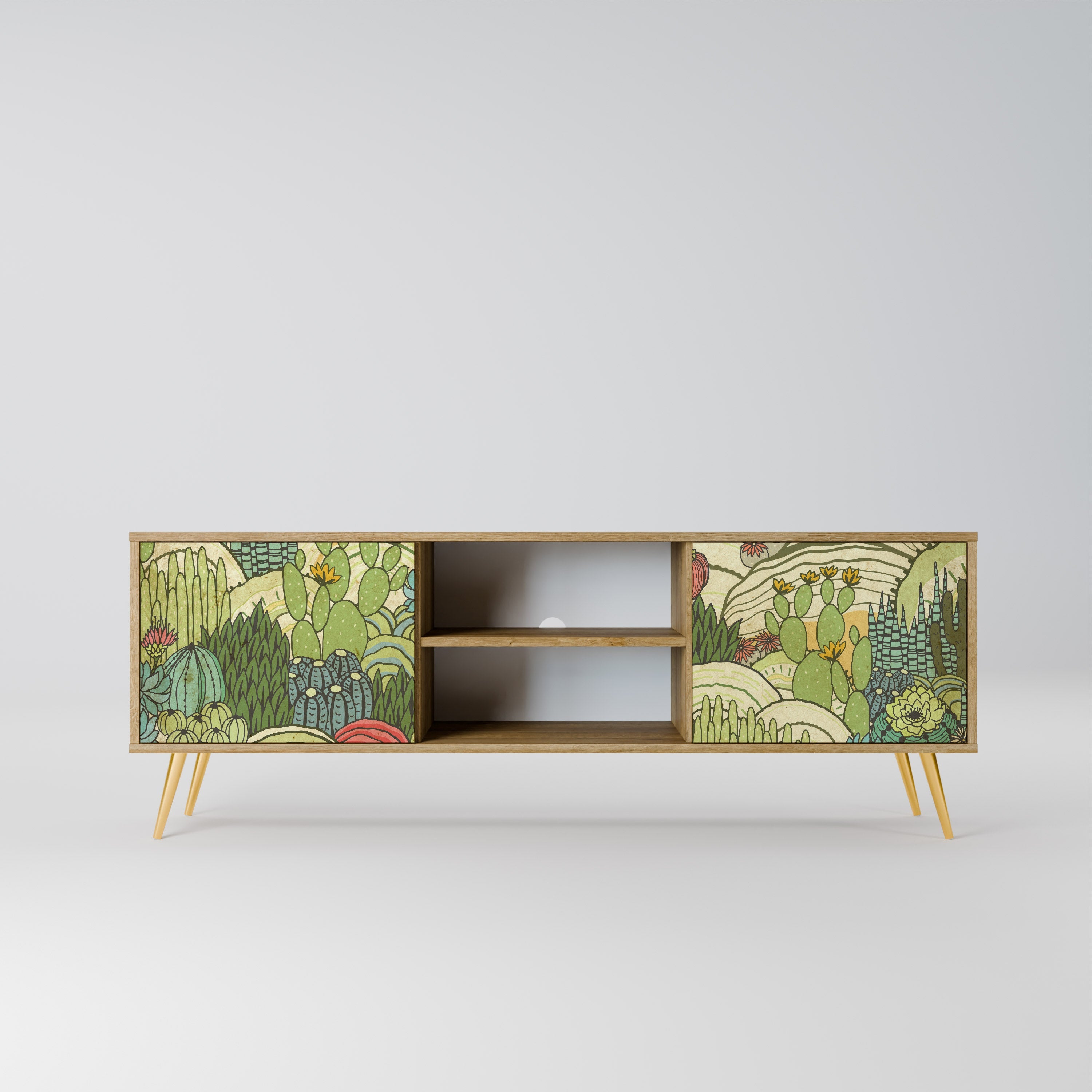 SUCCULENTS KALEIDOSCOPE 2-Door TV Stand in Oak Effect