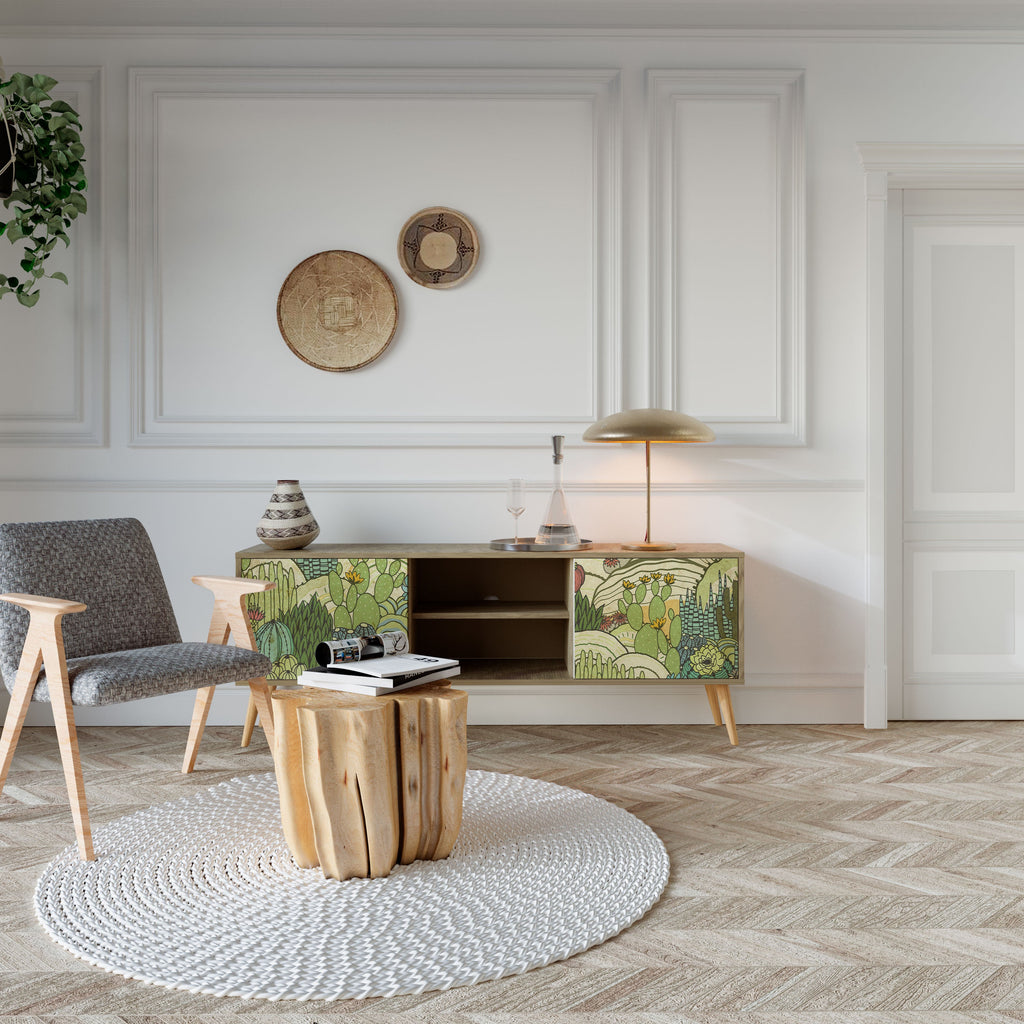 SUCCULENTS KALEIDOSCOPE 2-Door TV Stand in Oak Effect