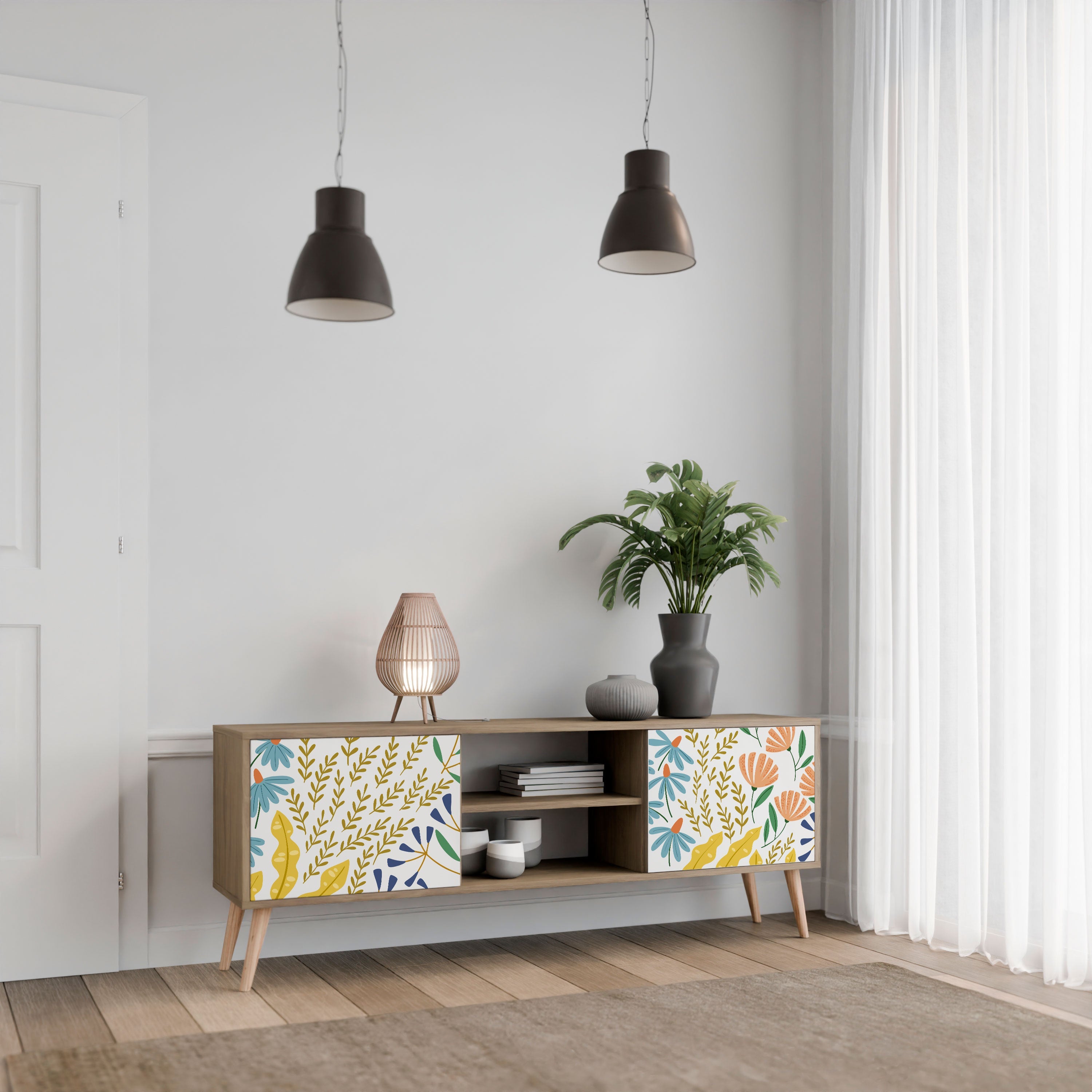 HELLO SPRING 2-Door TV Stand in Oak Effect