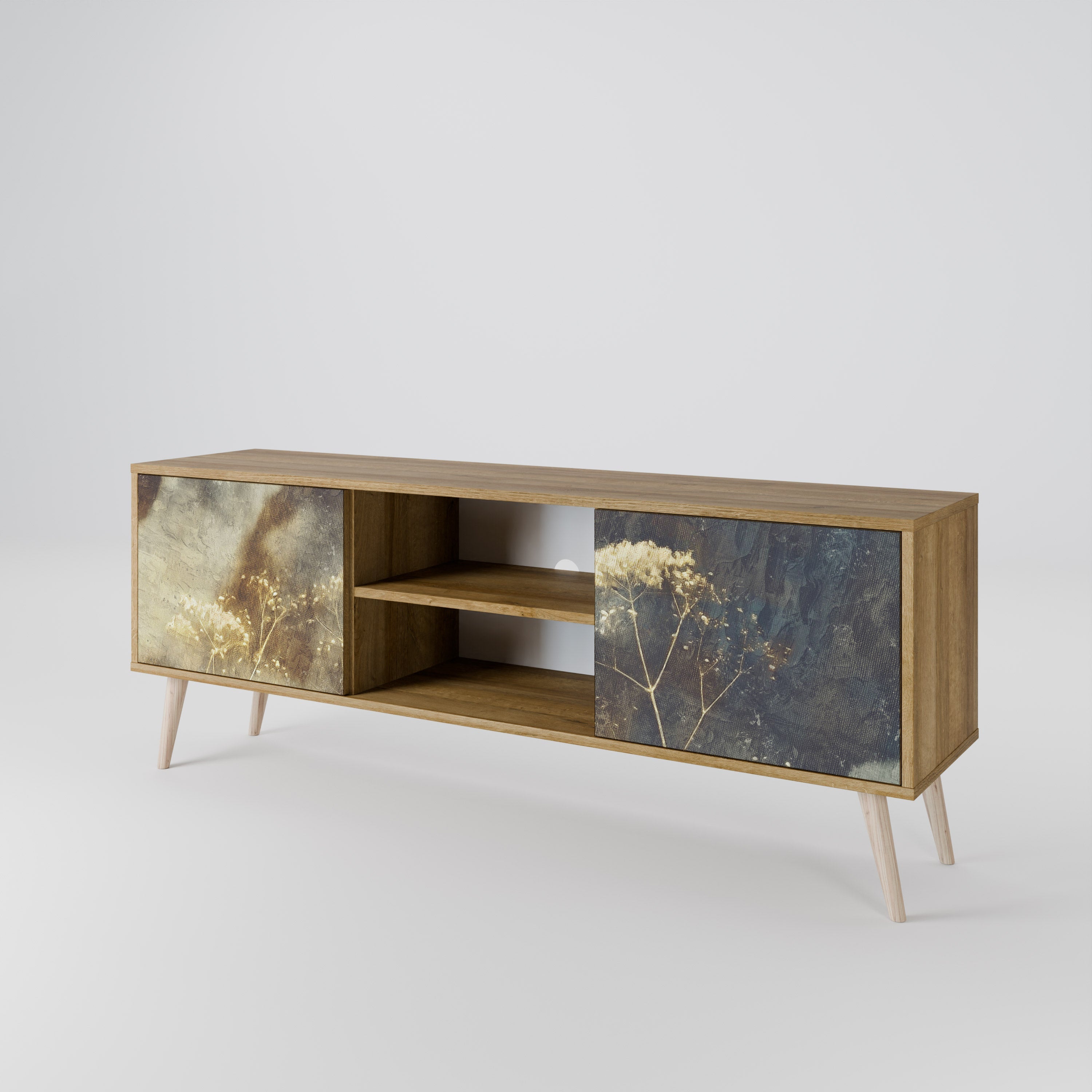 GENTLE POWER 2-Door TV Stand in Oak Effect