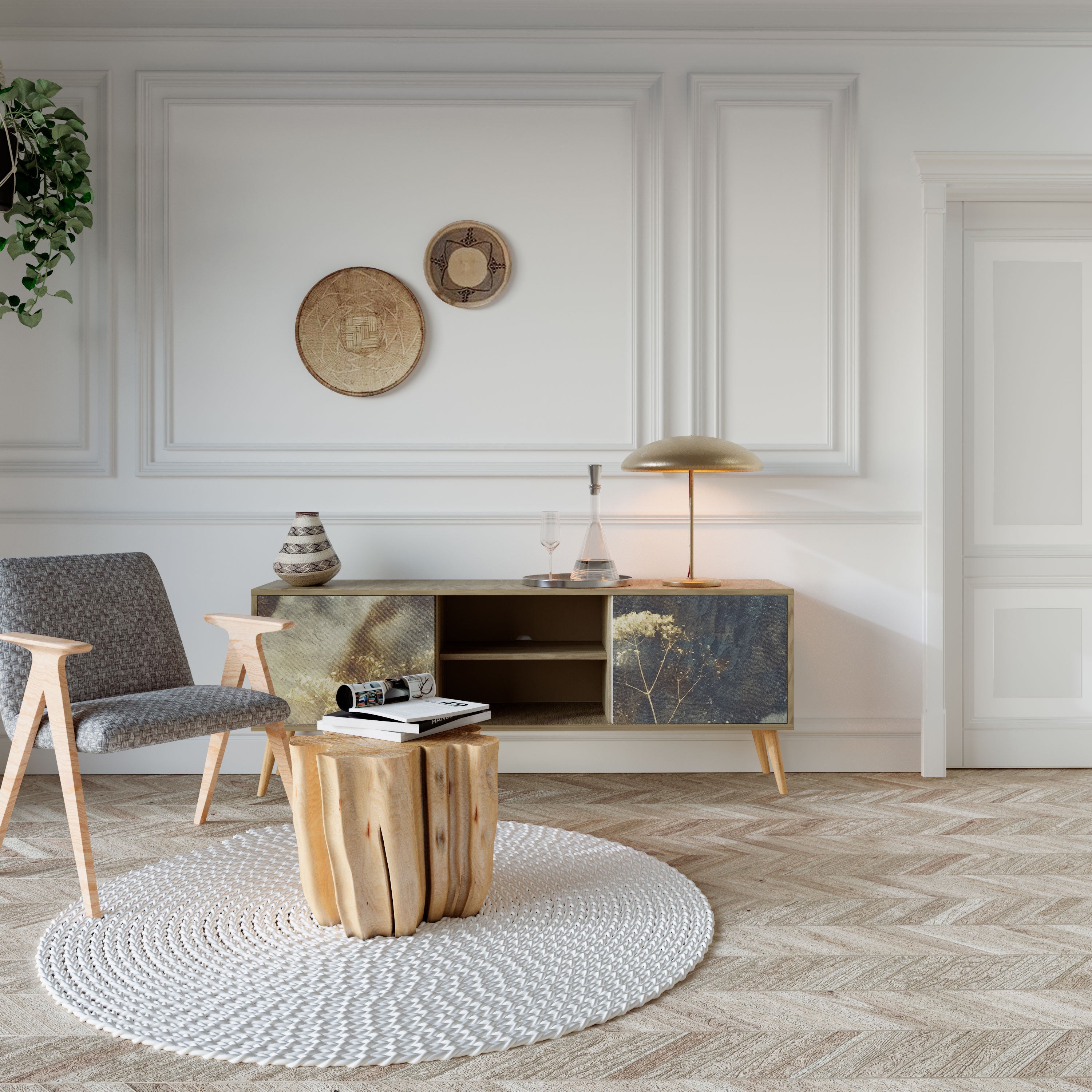 GENTLE POWER 2-Door TV Stand in Oak Effect