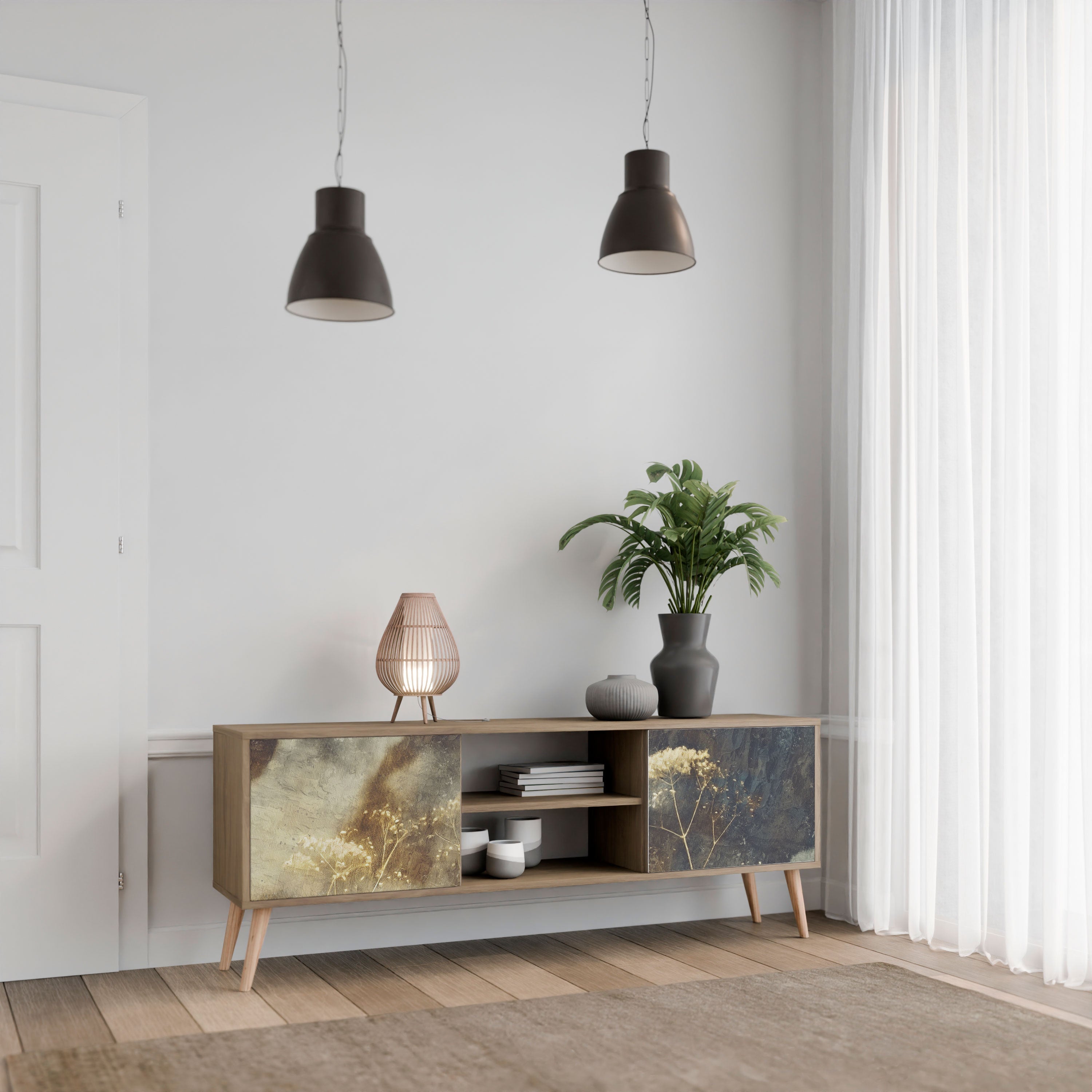 GENTLE POWER 2-Door TV Stand in Oak Effect