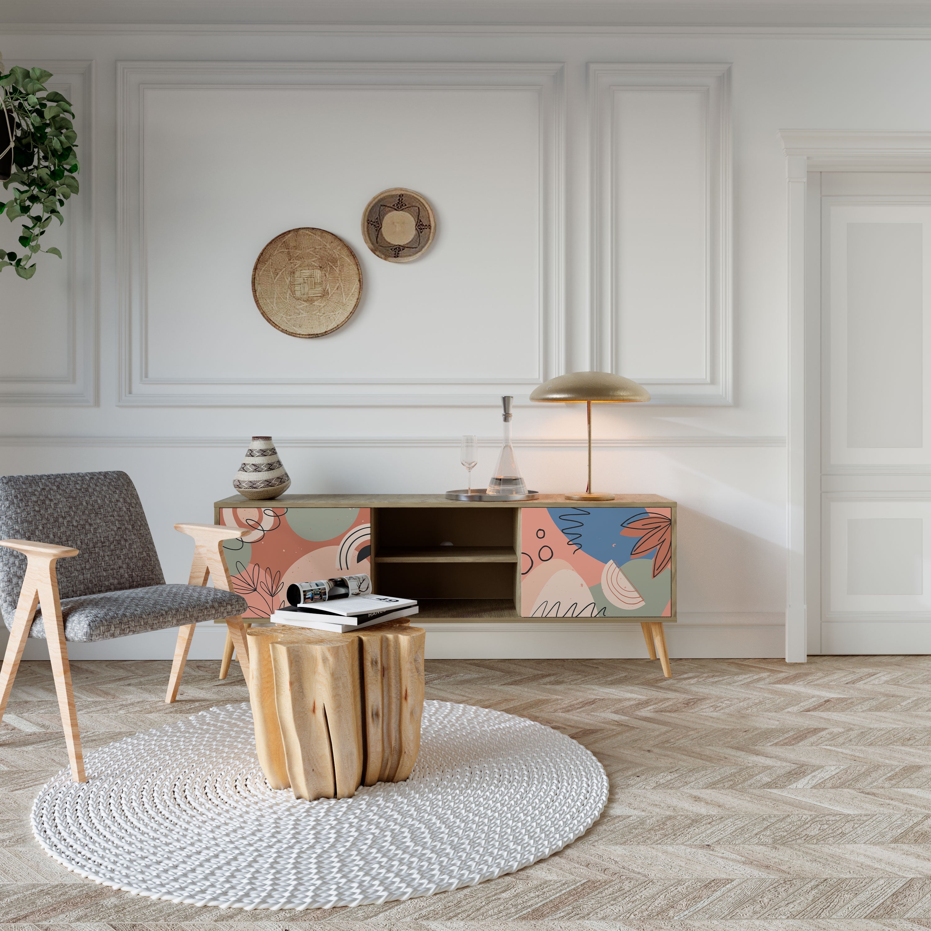 PASTEL DESTINY 2-Door TV Stand in Oak Effect