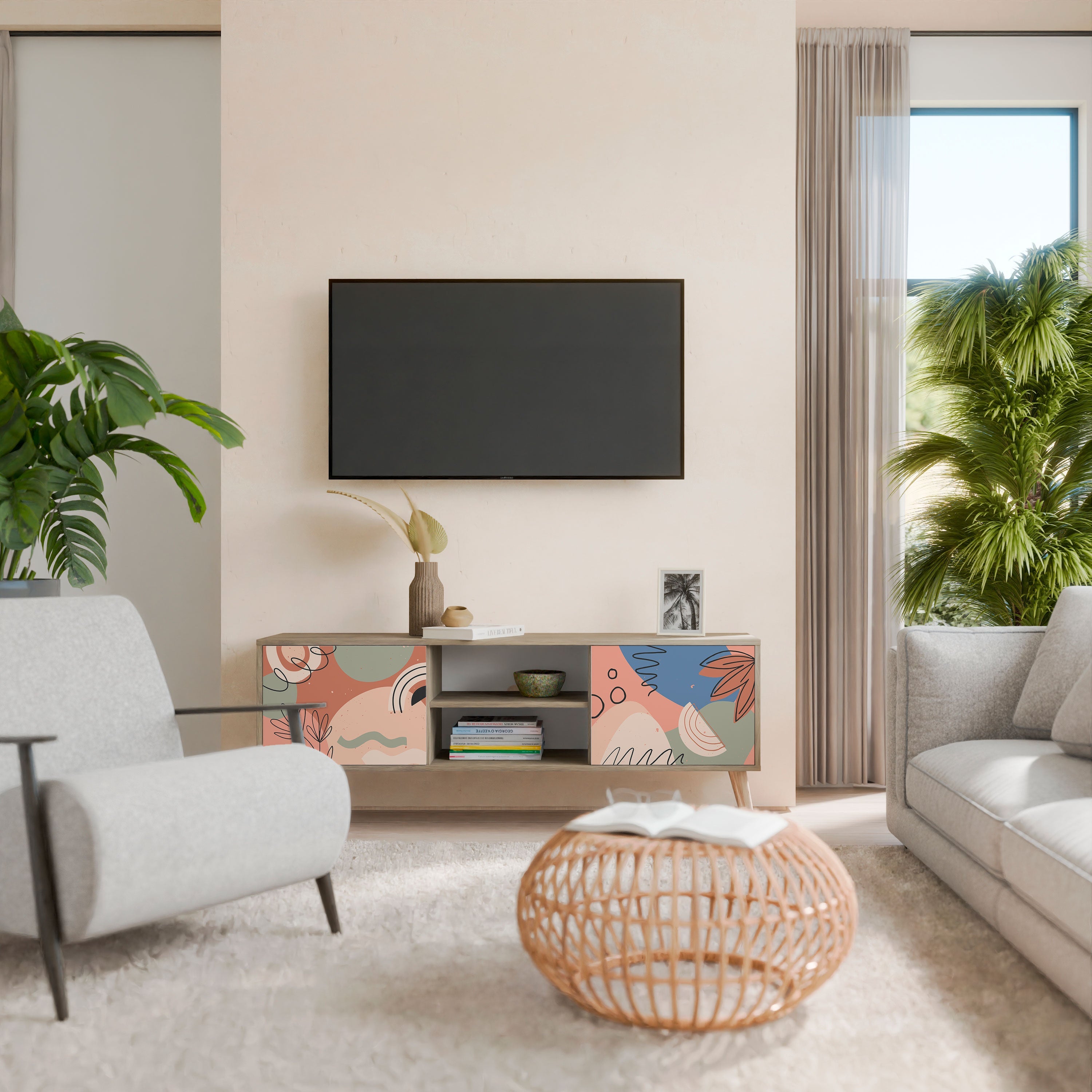 PASTEL DESTINY 2-Door TV Stand in Oak Effect