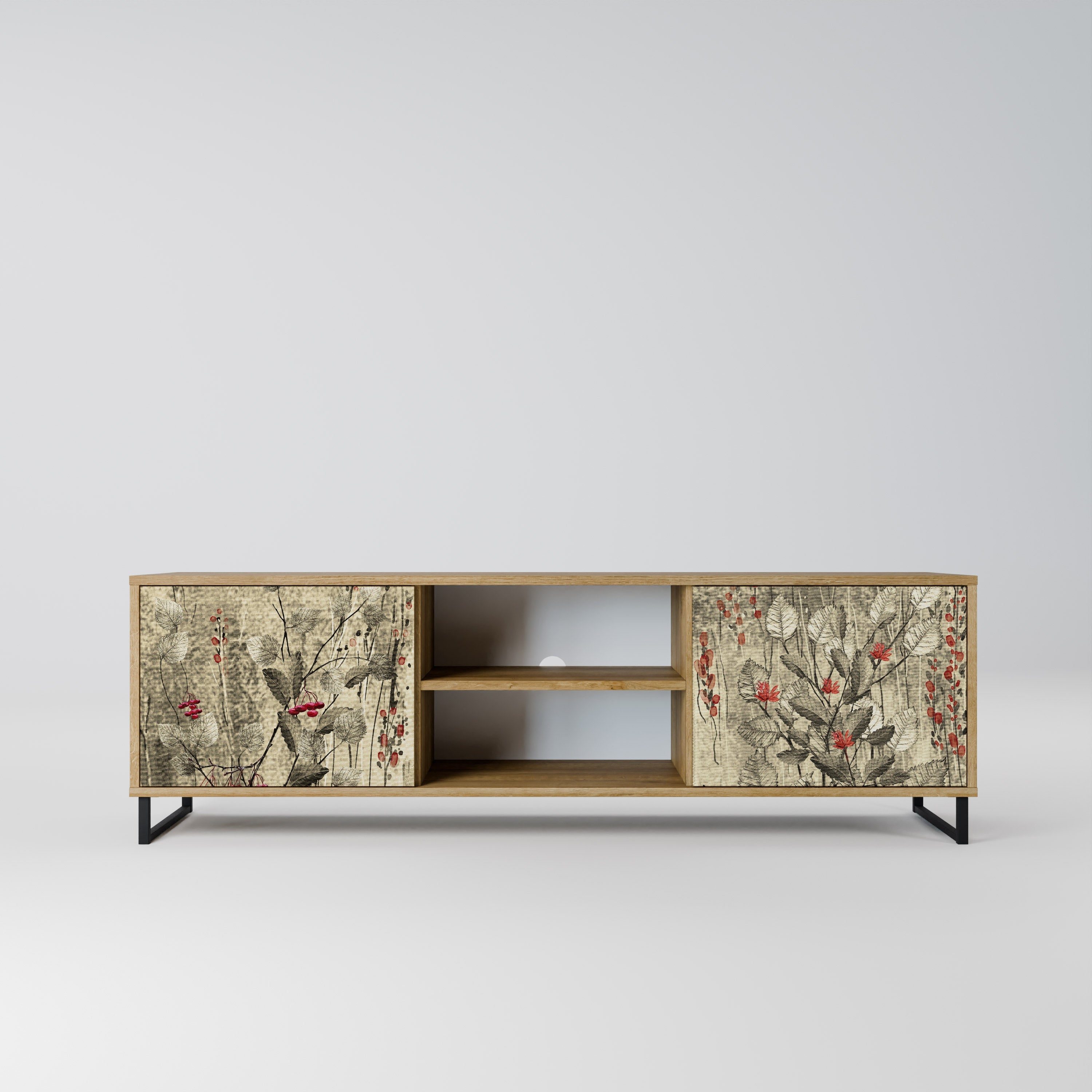 HERBAL GRACE 2-Door TV Stand in Oak Effect