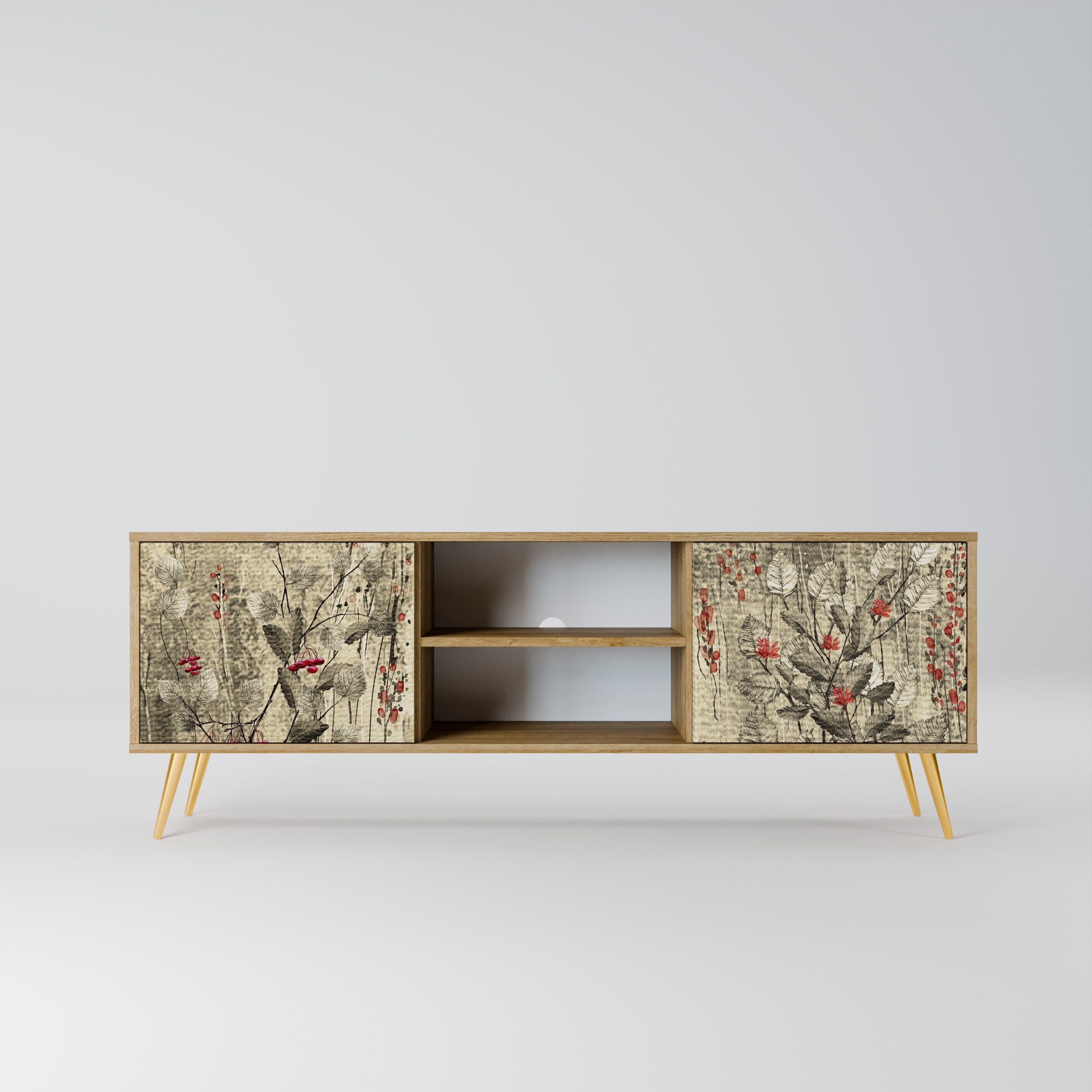 HERBAL GRACE 2-Door TV Stand in Oak Effect