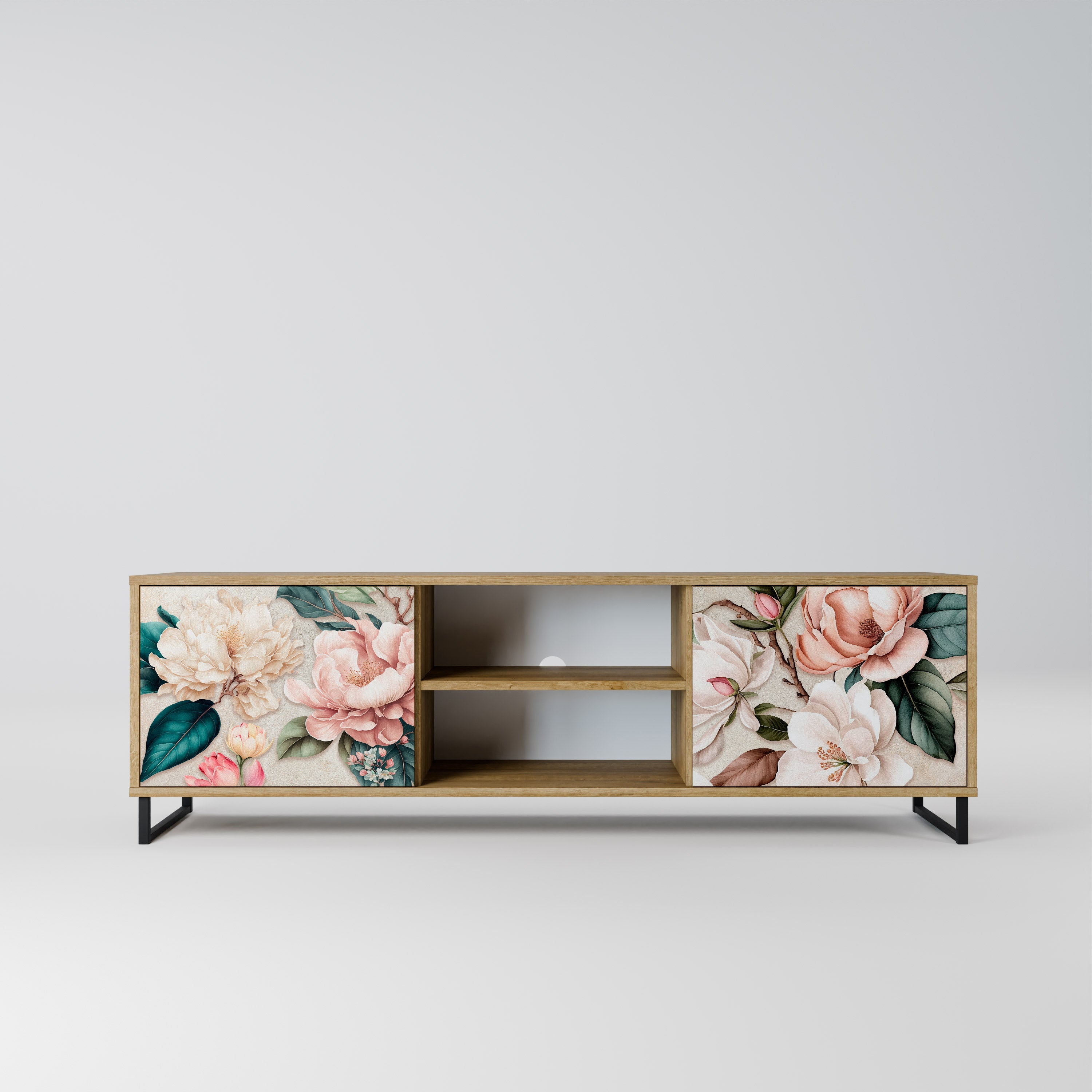 FLORAL GRACE 2-Door TV Stand in Oak Effect