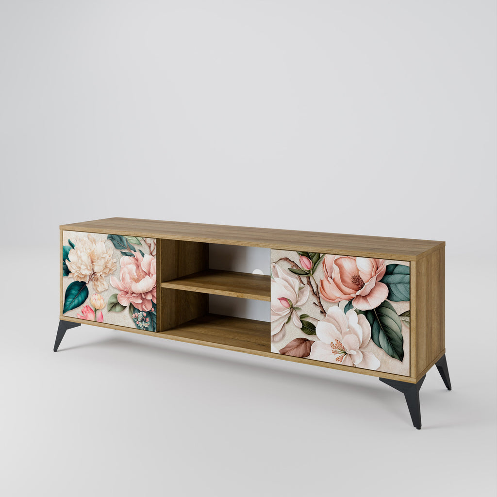 FLORAL GRACE 2-Door TV Stand in Oak Effect