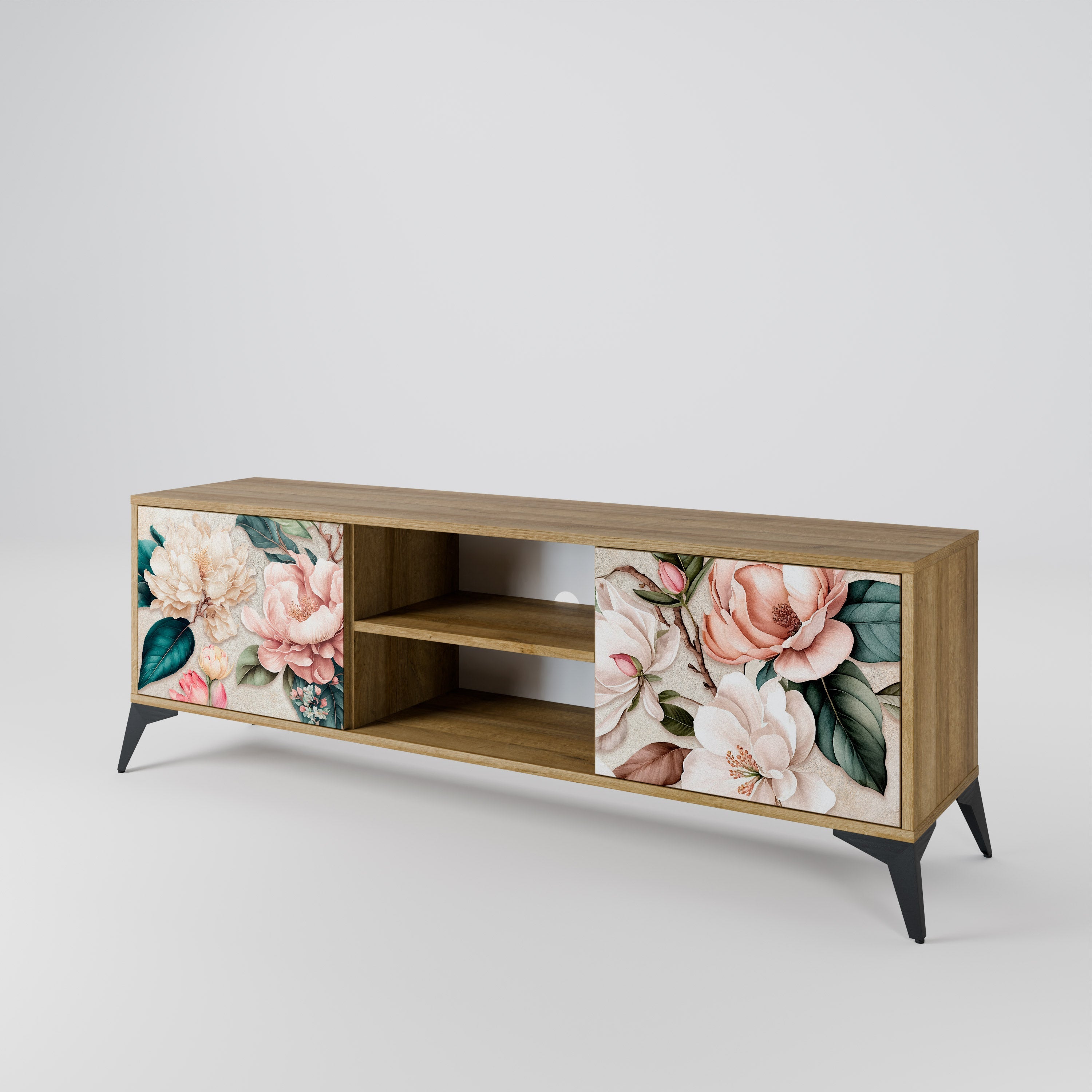 FLORAL GRACE 2-Door TV Stand in Oak Effect