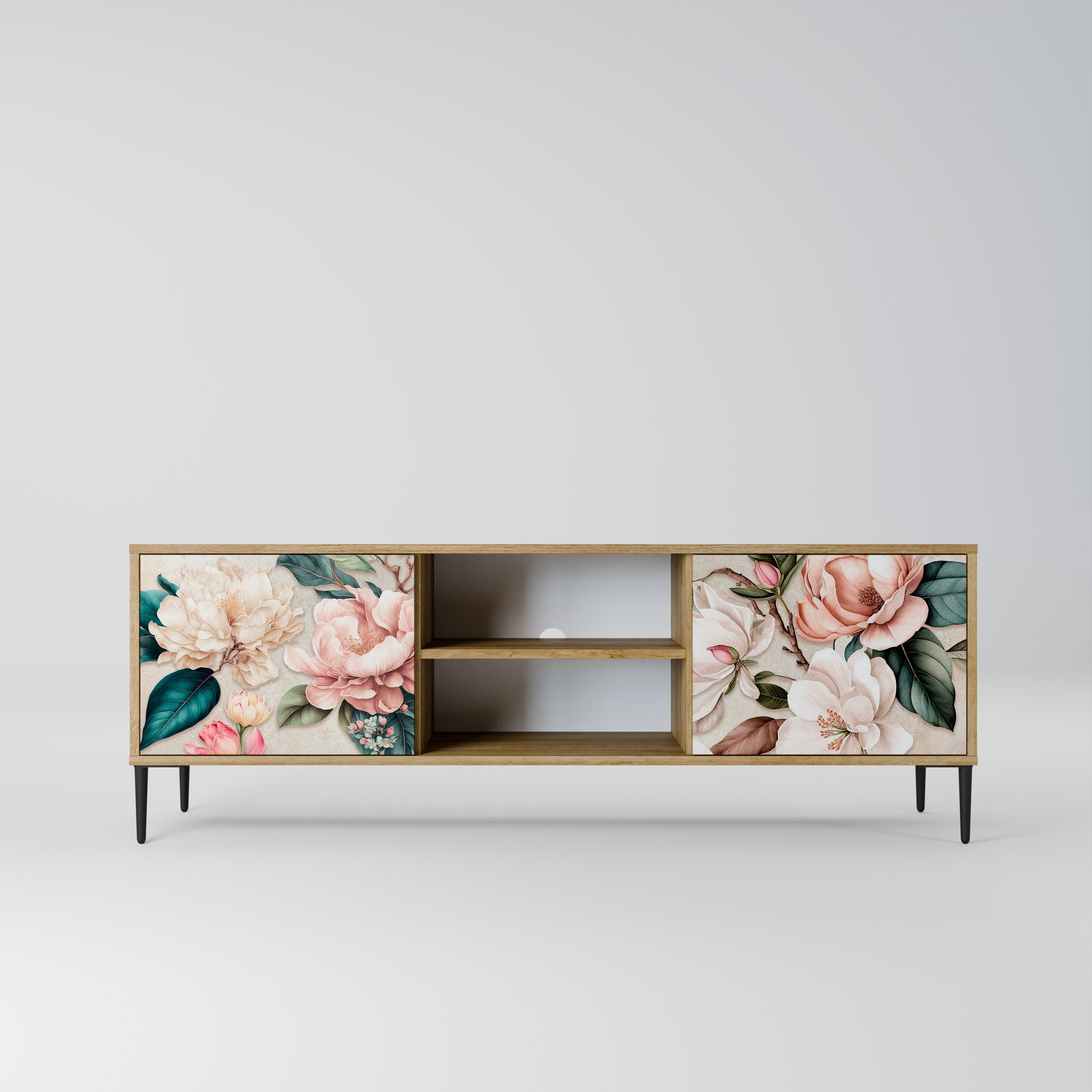 FLORAL GRACE 2-Door TV Stand in Oak Effect