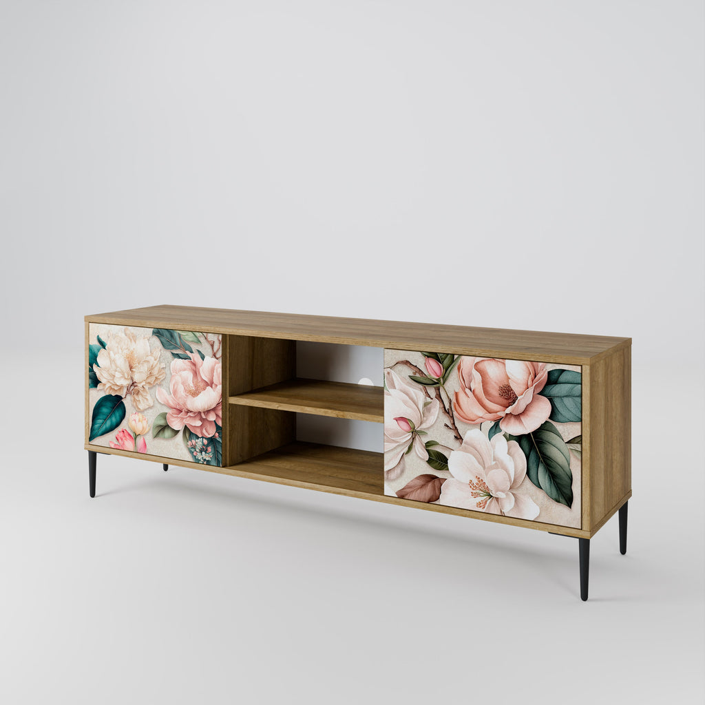 FLORAL GRACE 2-Door TV Stand in Oak Effect